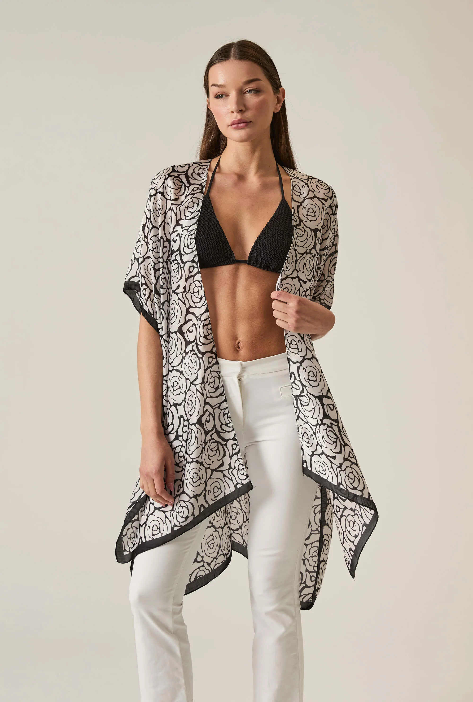 Abstract Black-White Rose Kaftan