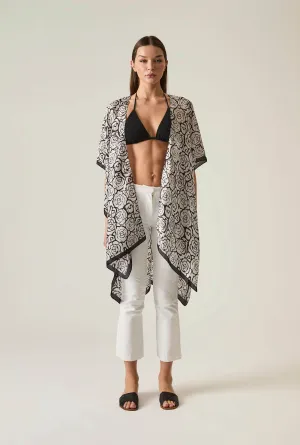 Abstract Black-White Rose Kaftan