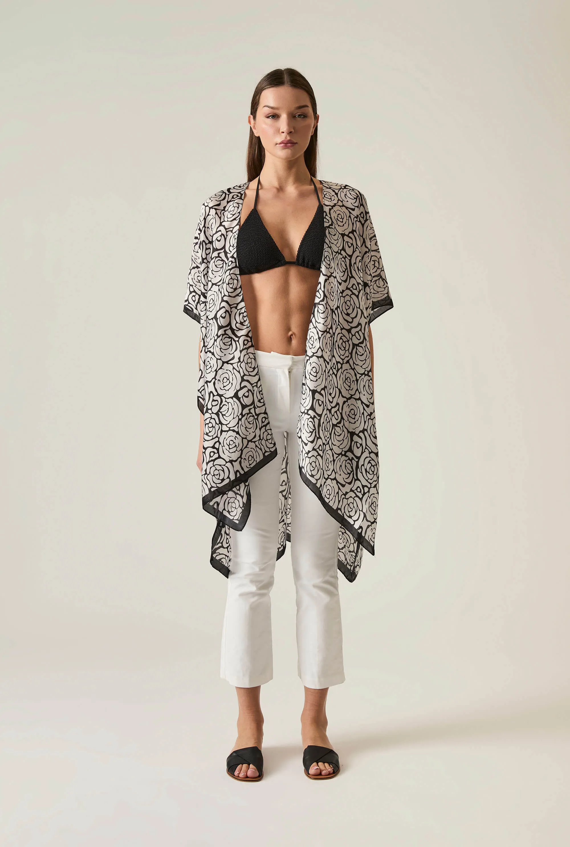 Abstract Black-White Rose Kaftan