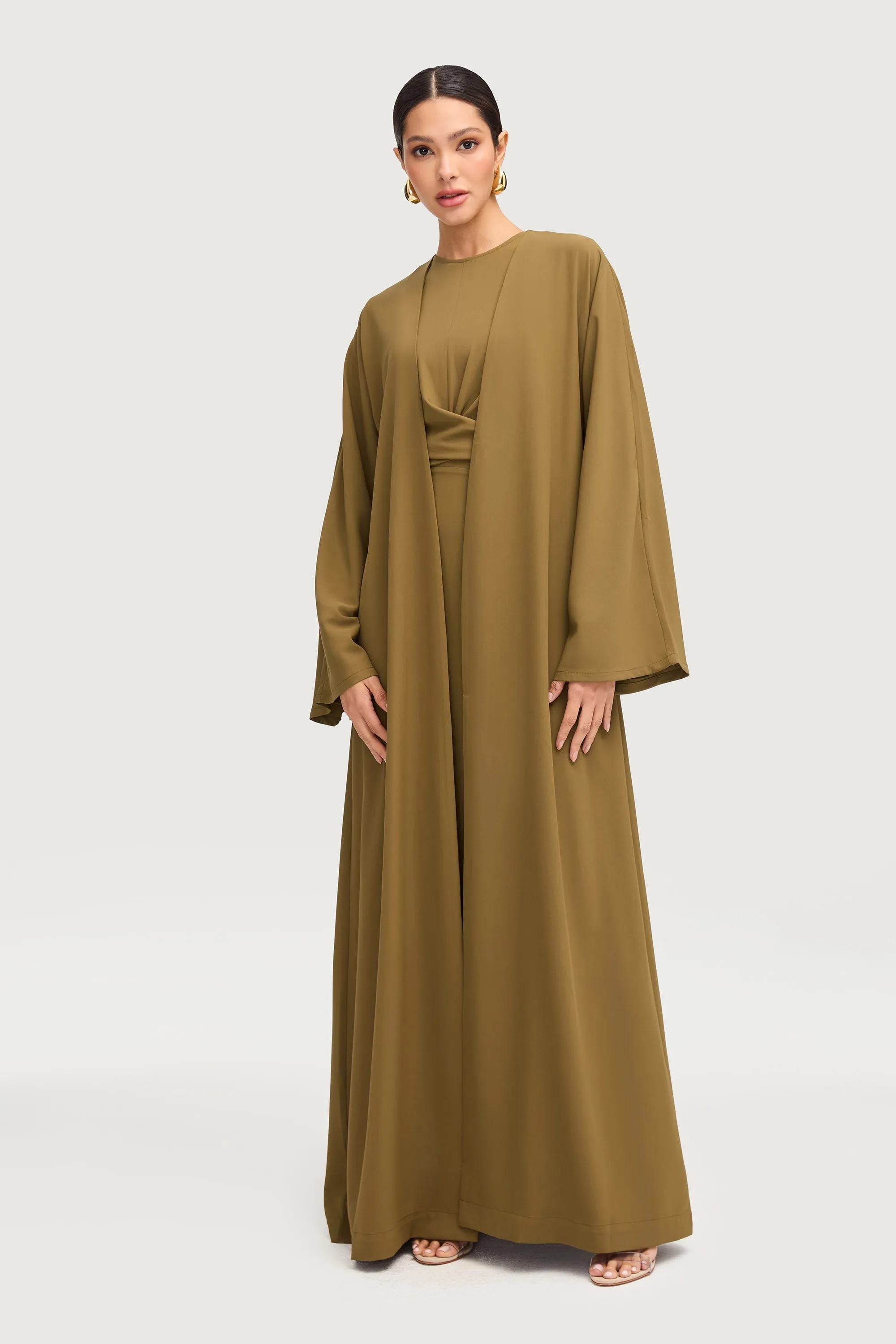Ameena Open Abaya - Olive