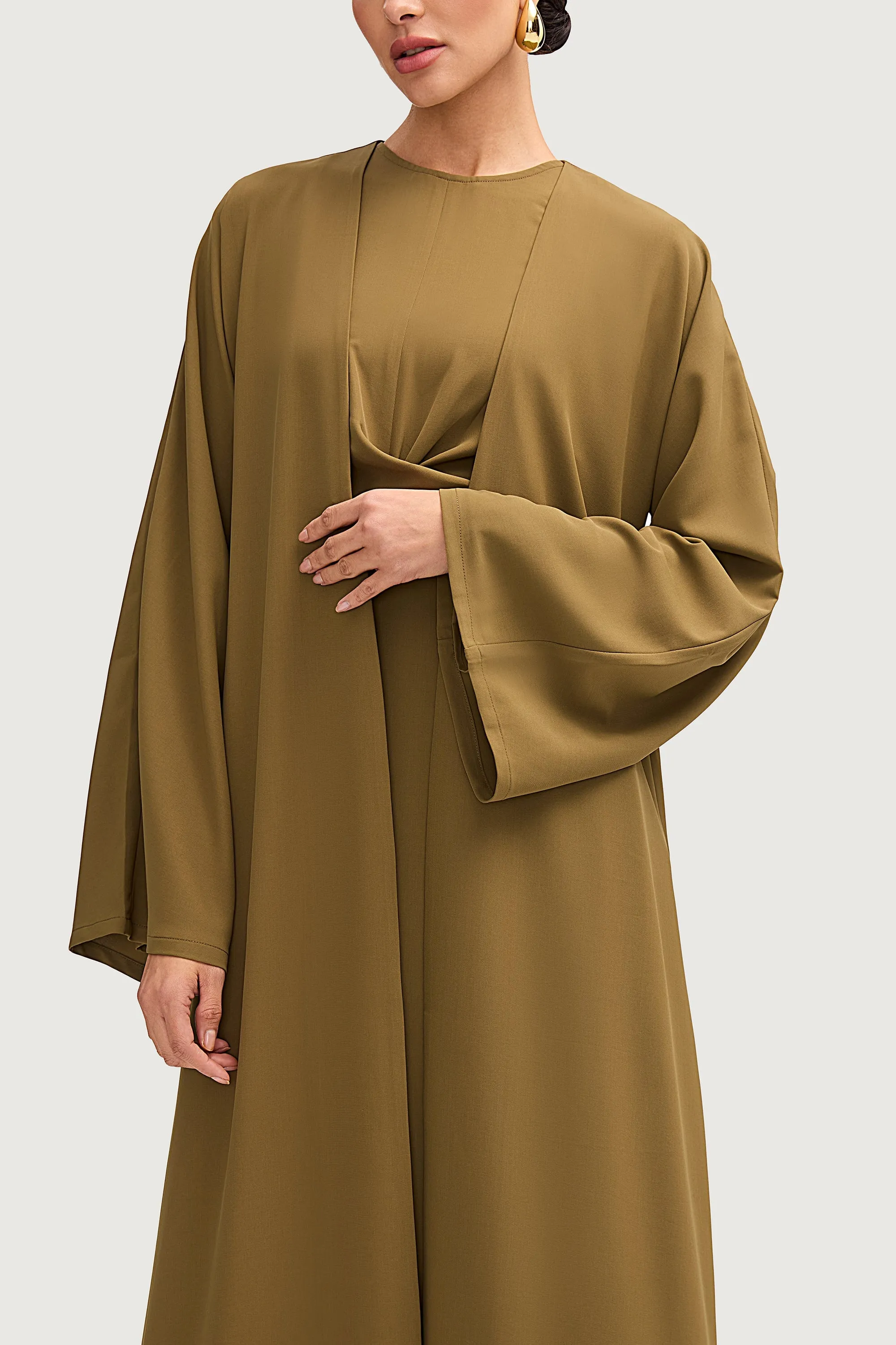 Ameena Open Abaya - Olive