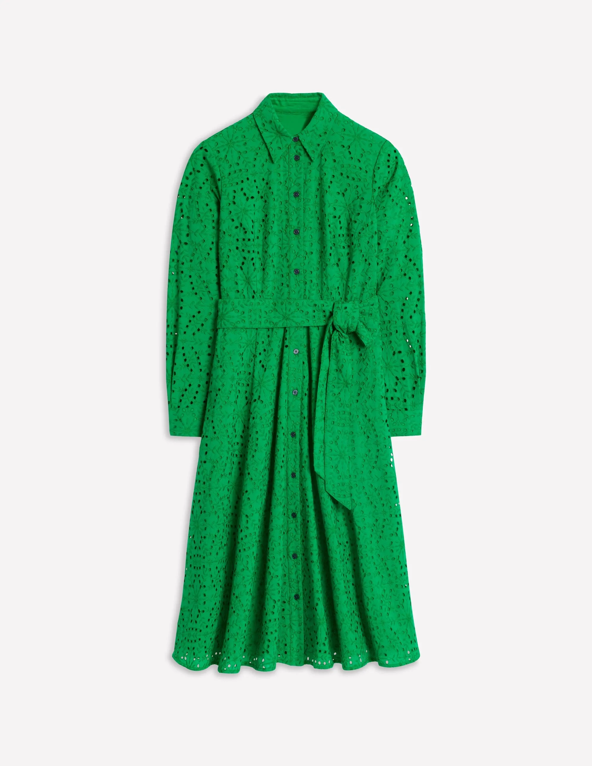 Amy Broderie Midi Shirt Dress-Rich Emerald
