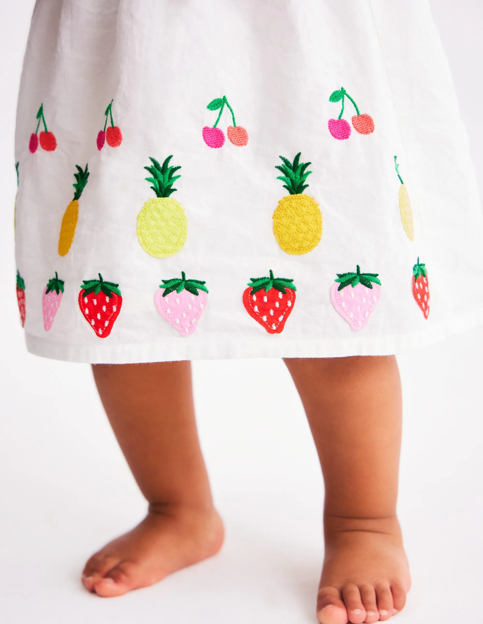 Appliqué Ruffle Dress-Soft Ivory Fruit