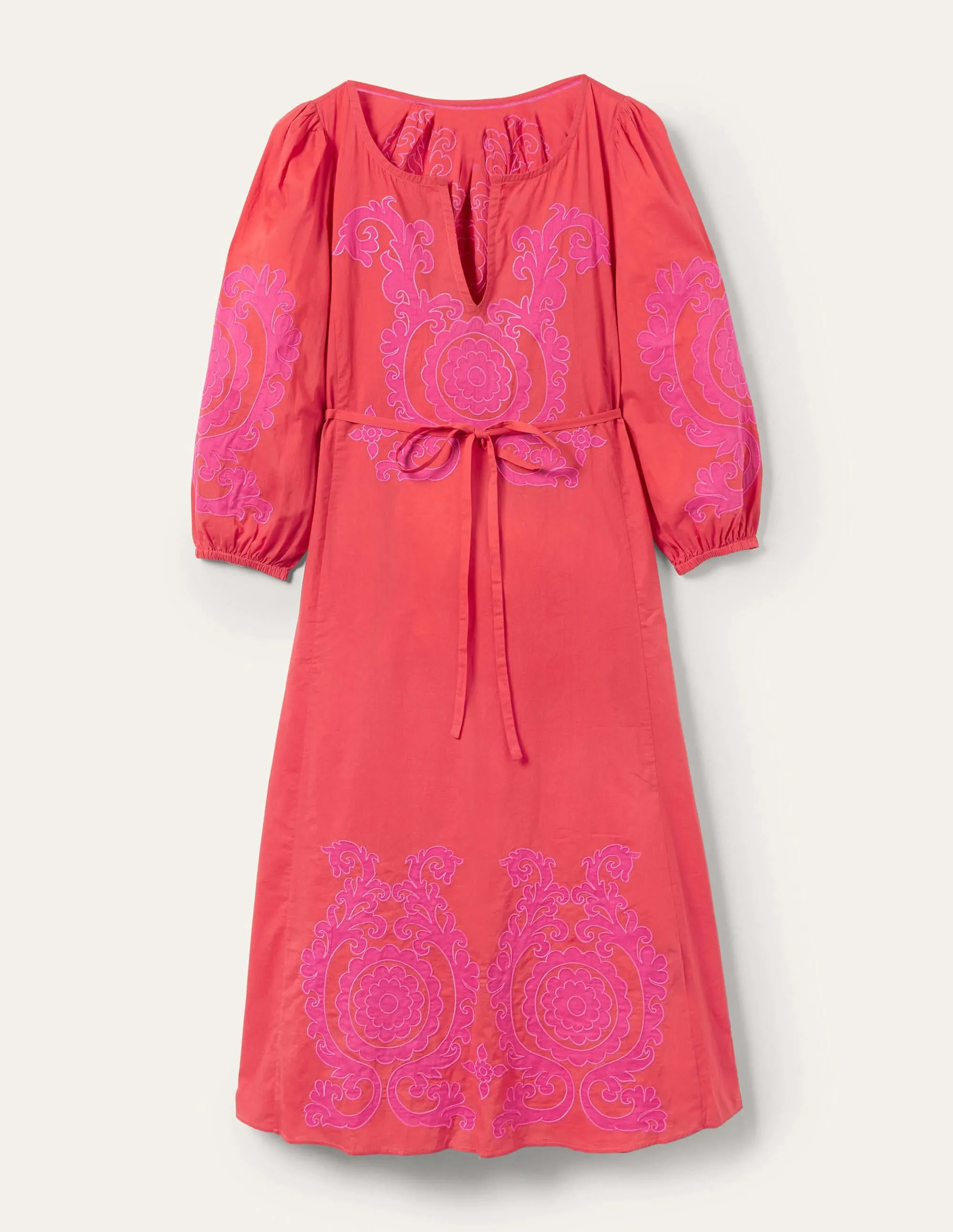 Applique Midi Dress-Bright Papaya