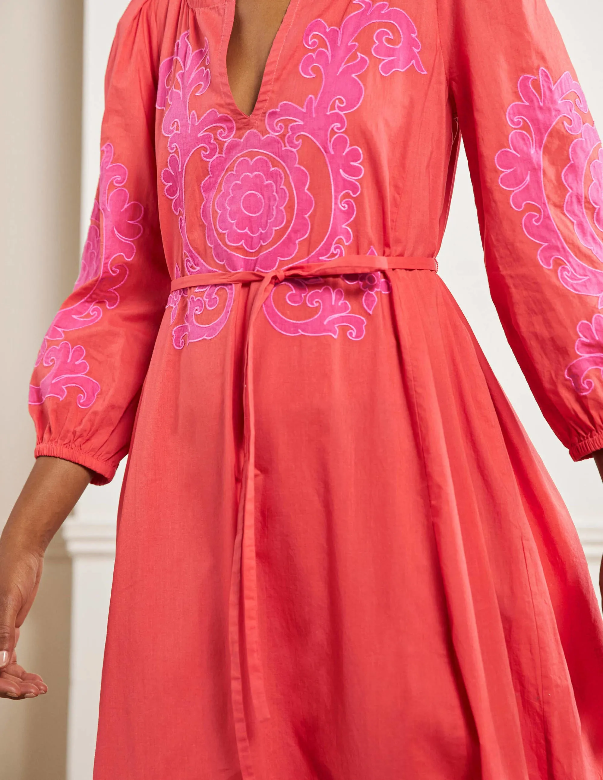 Applique Midi Dress-Bright Papaya