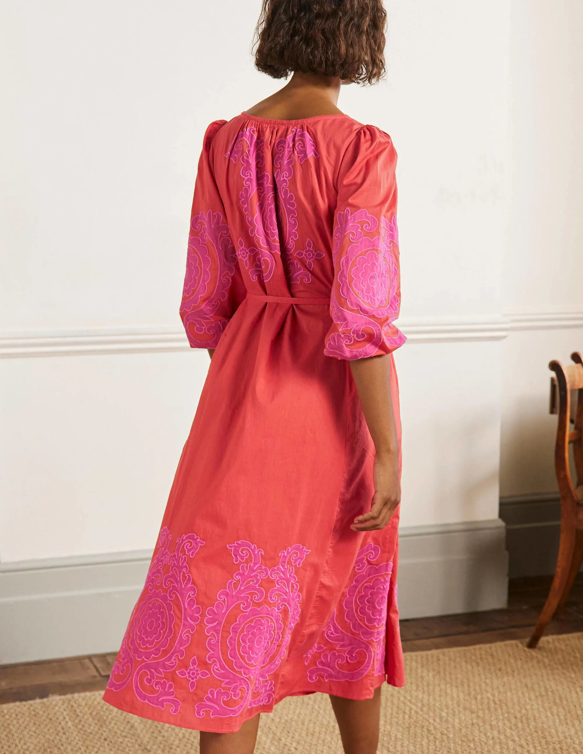 Applique Midi Dress-Bright Papaya