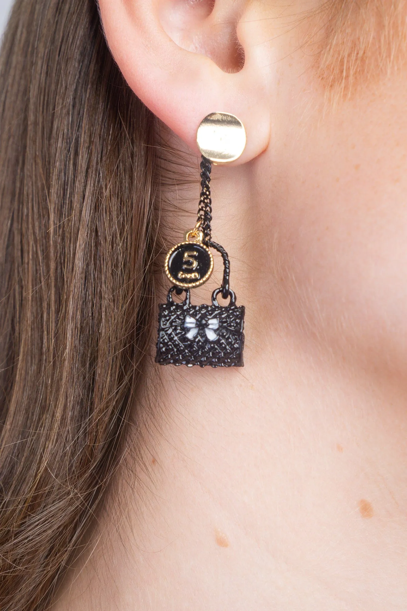 Black Bag and Five Charm Dangle Earring