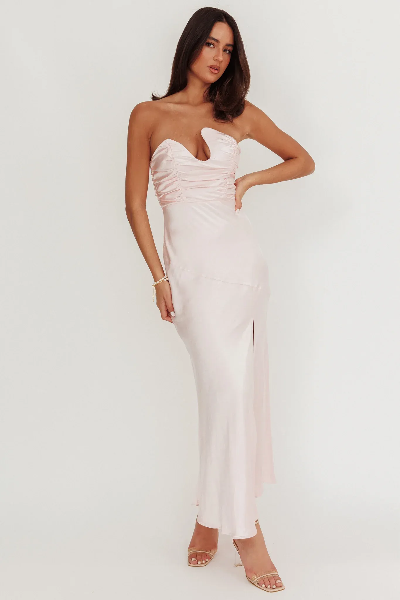 Blaise Asymmetric Neckline Maxi Dress Pink