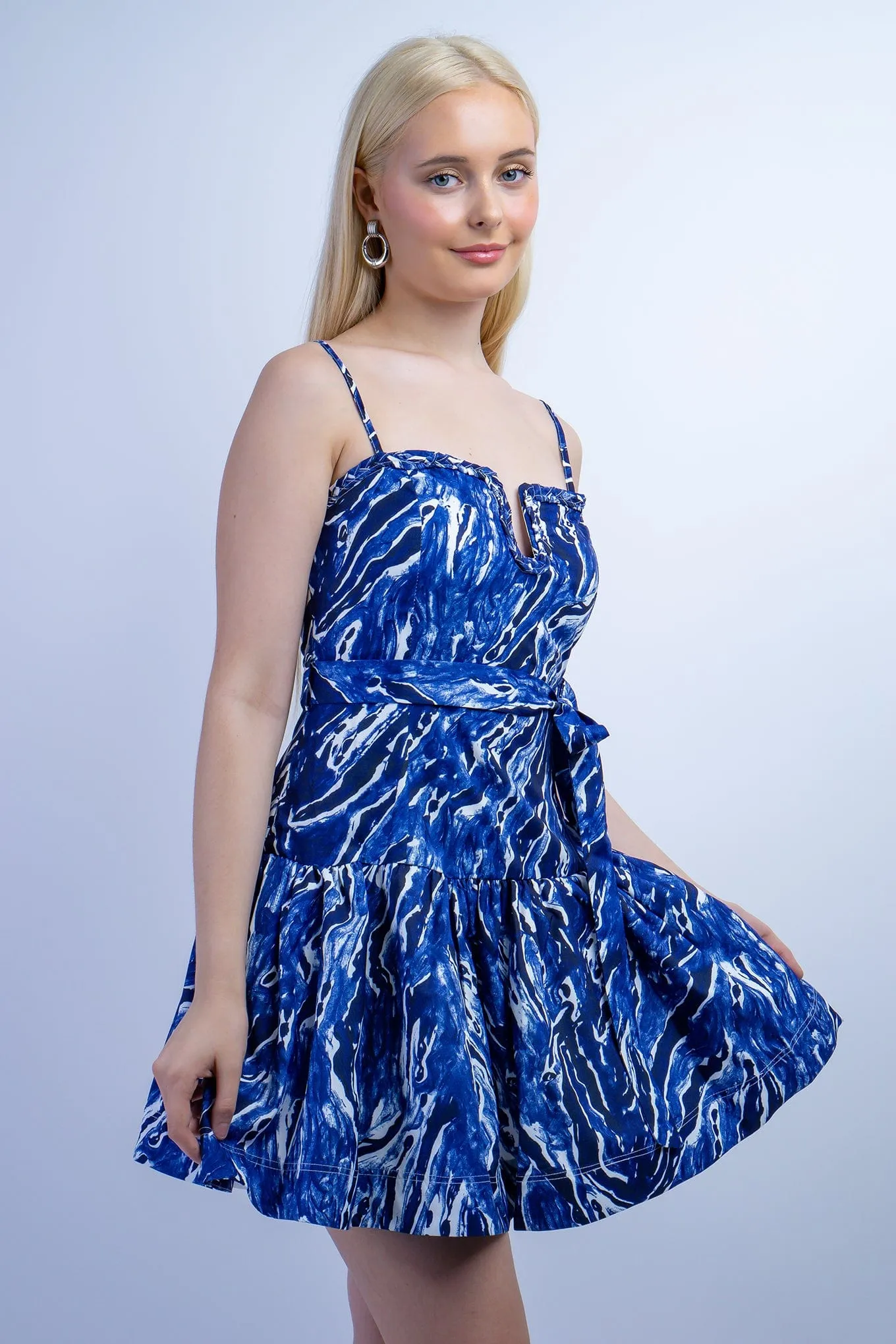 Blue White Marble Fit and Flared Dress
