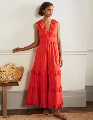 Broderie Ruffle Maxi Dress-Bright Papaya