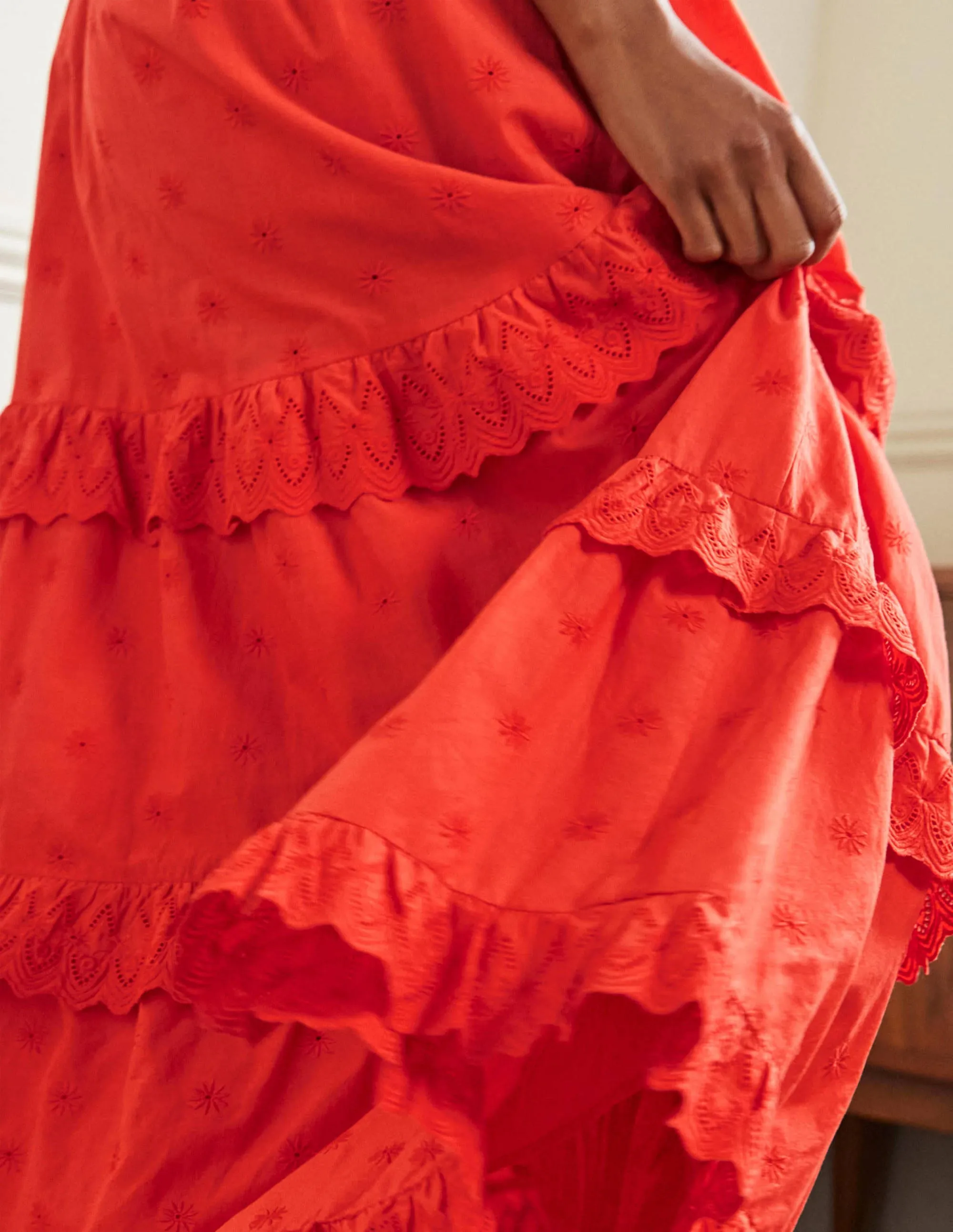 Broderie Ruffle Maxi Dress-Bright Papaya