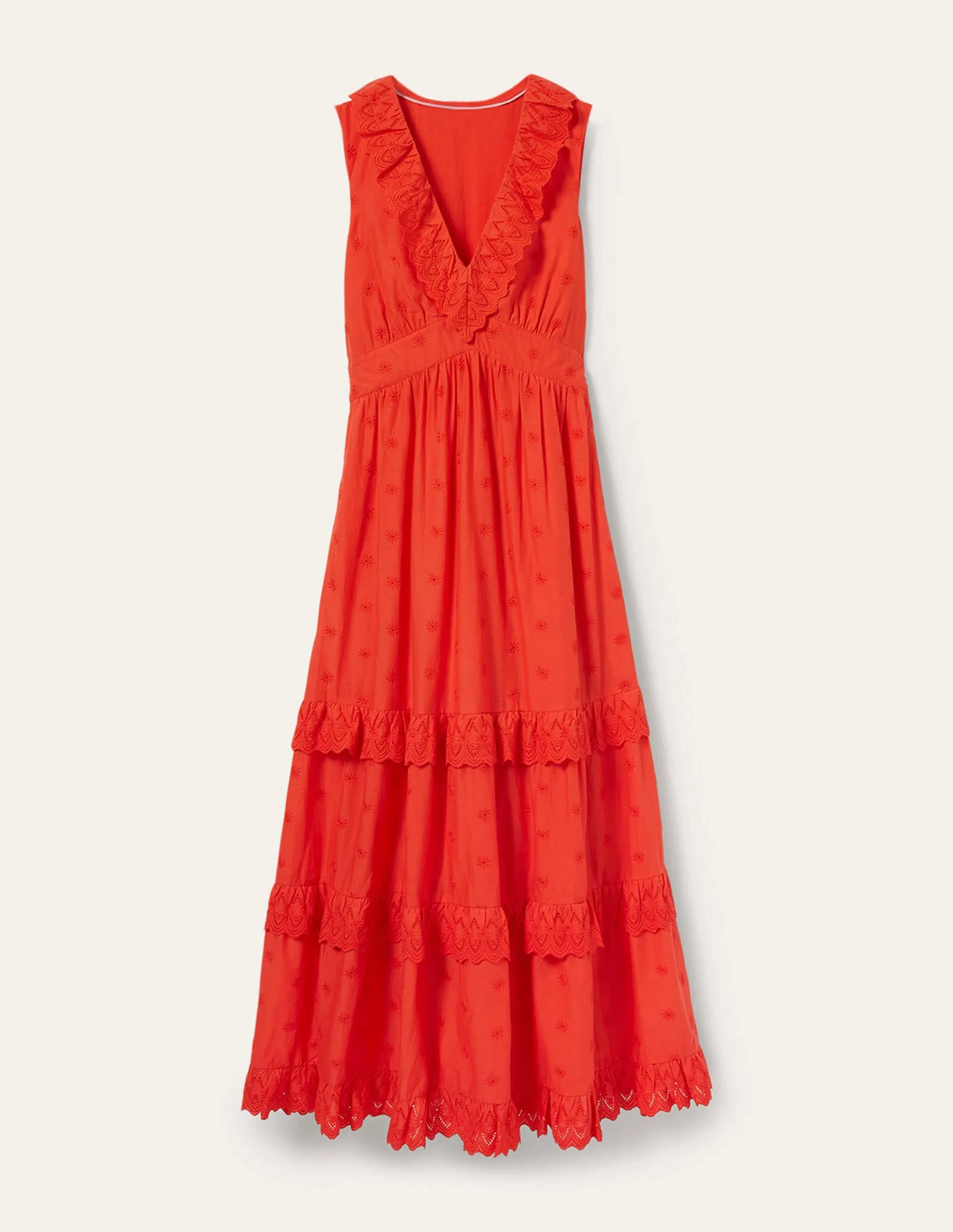 Broderie Ruffle Maxi Dress-Bright Papaya