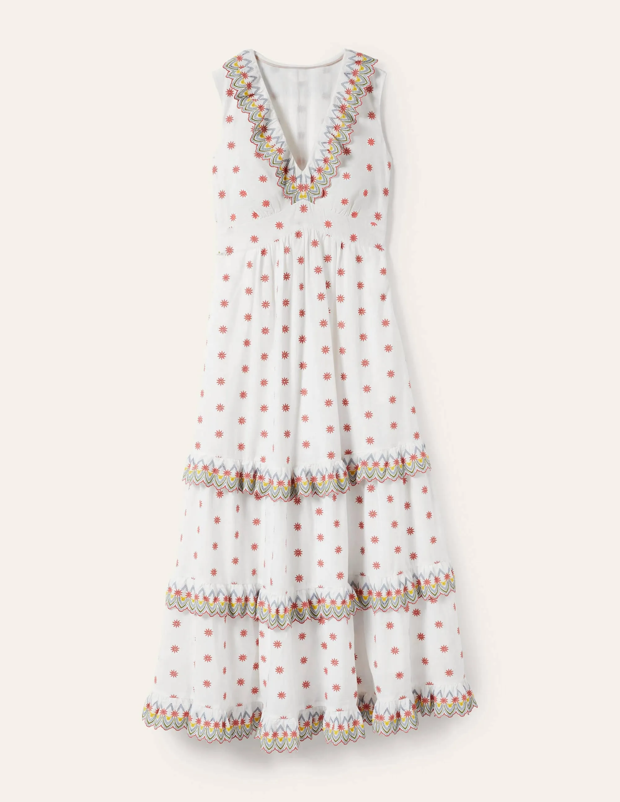 Broderie Ruffle Maxi Dress-White