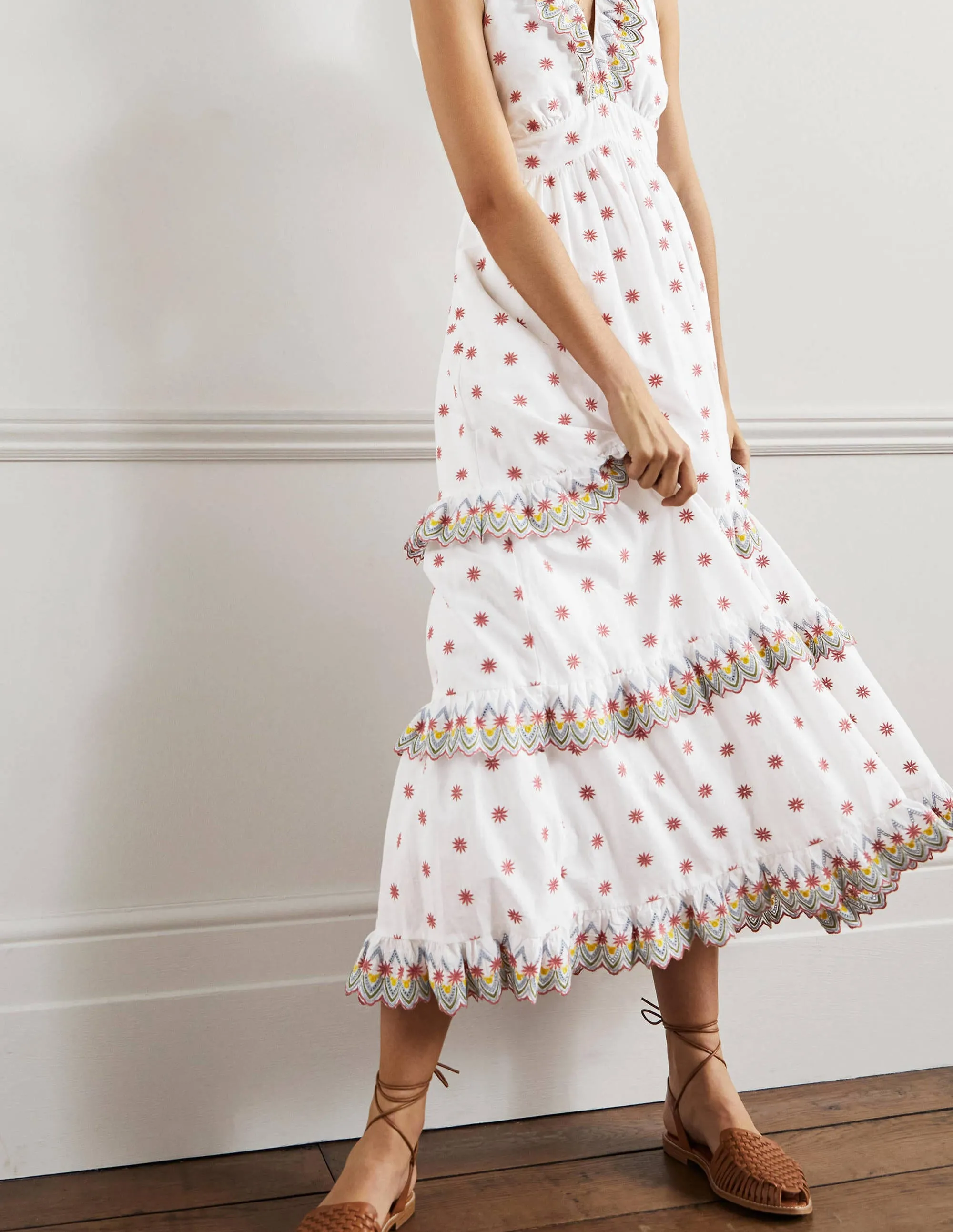 Broderie Ruffle Maxi Dress-White