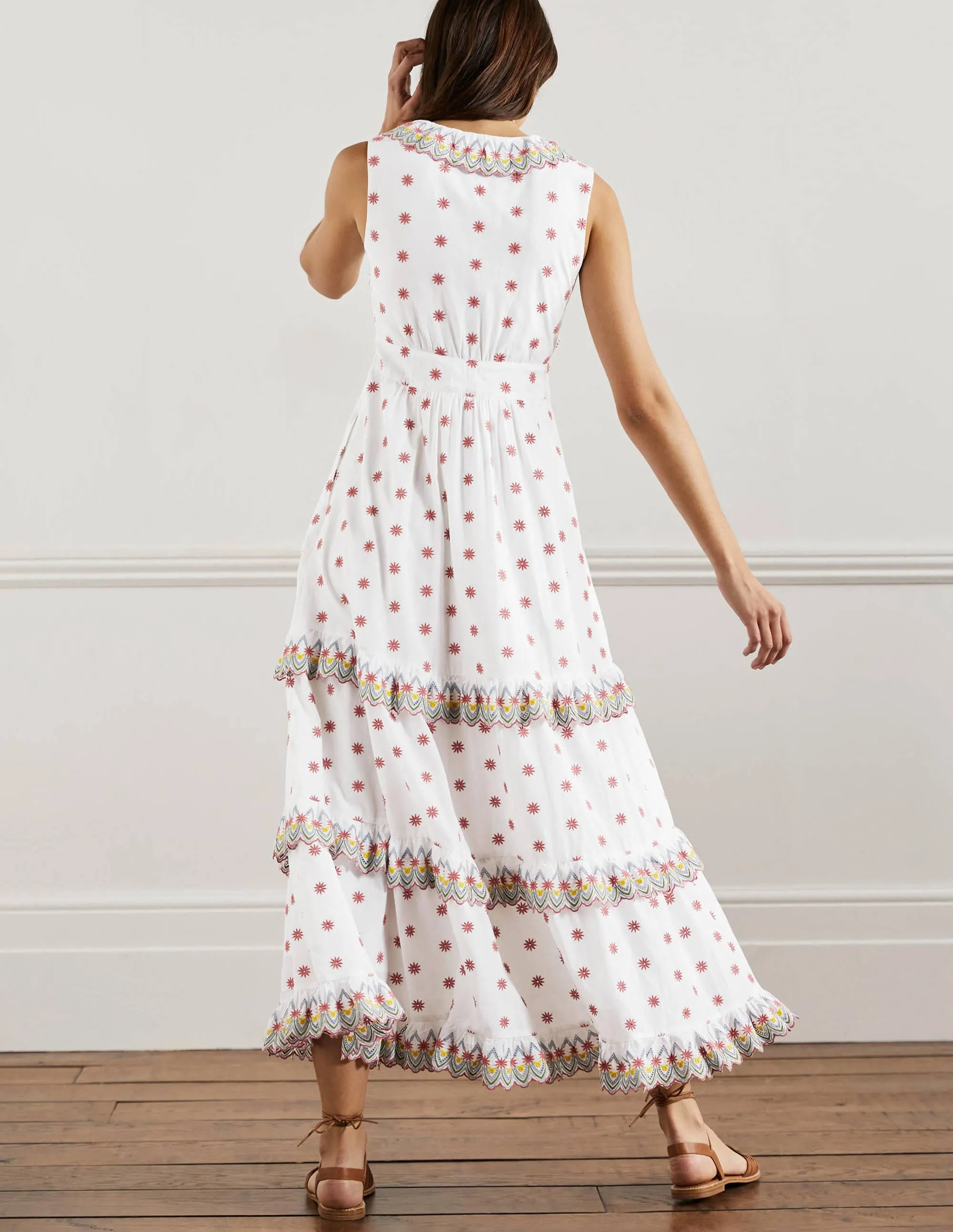 Broderie Ruffle Maxi Dress-White