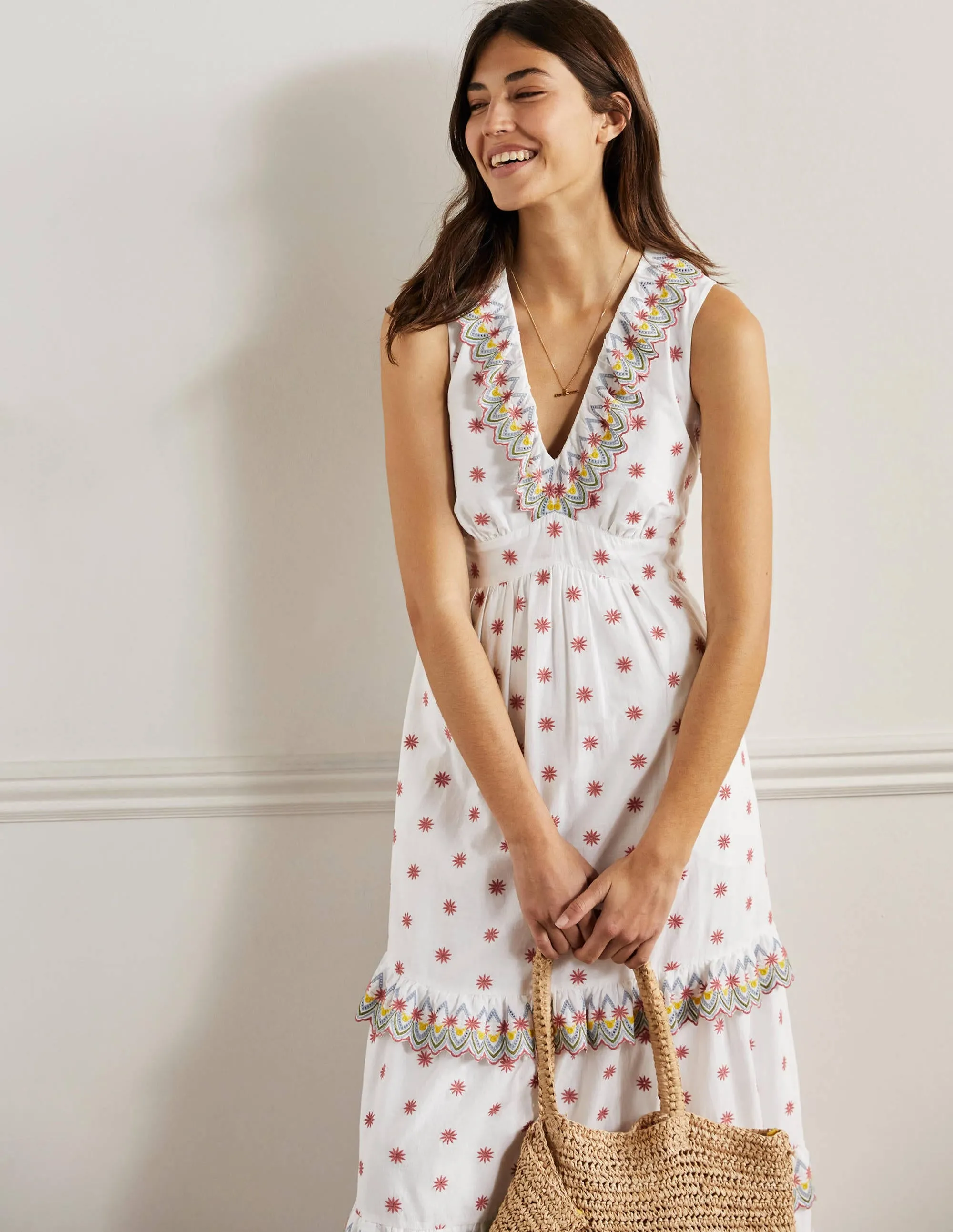 Broderie Ruffle Maxi Dress-White