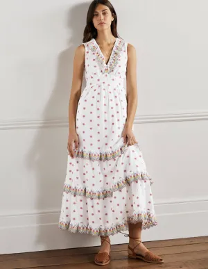 Broderie Ruffle Maxi Dress-White