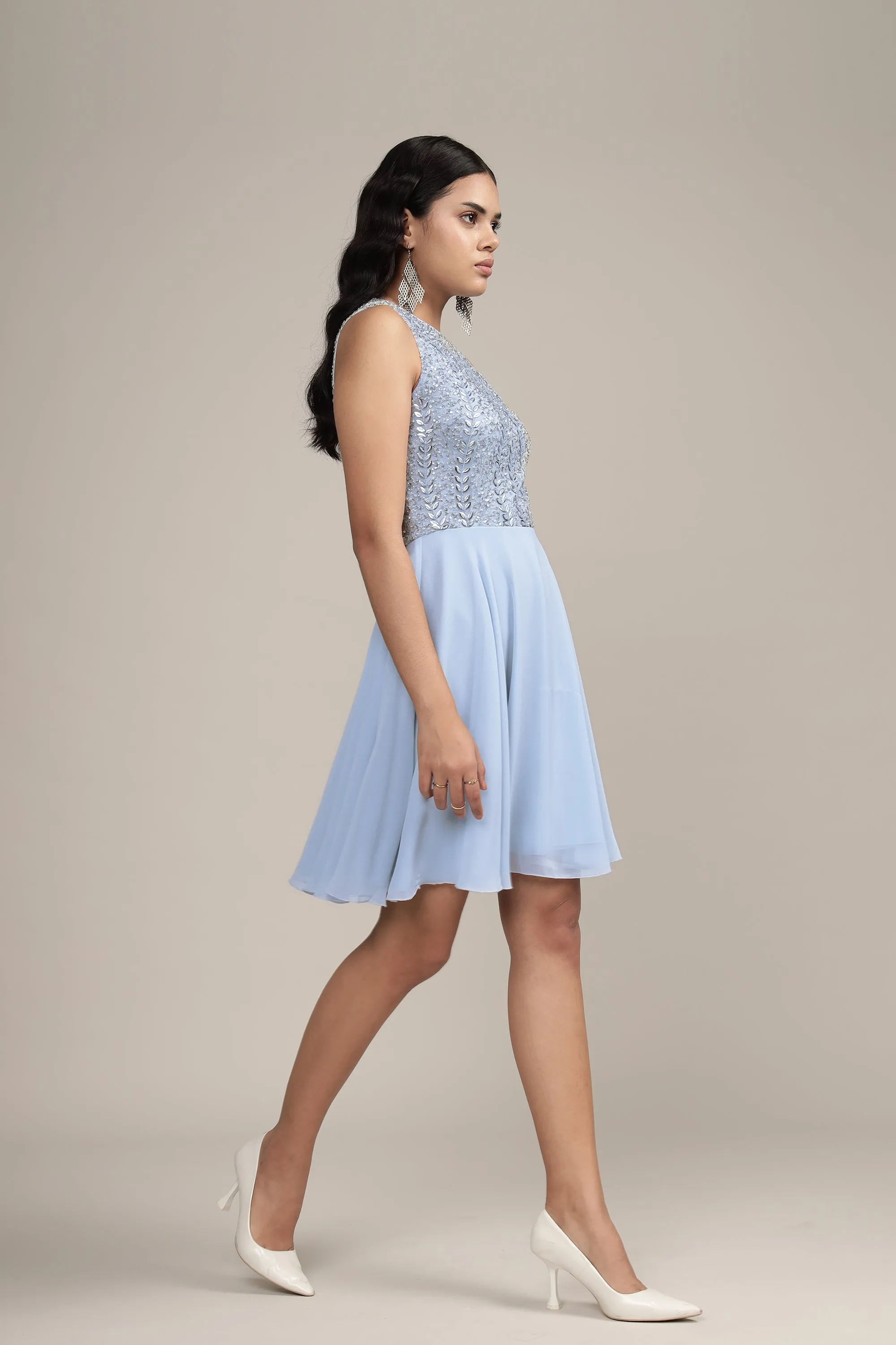Bunny Embellished Skater Dress in Blue