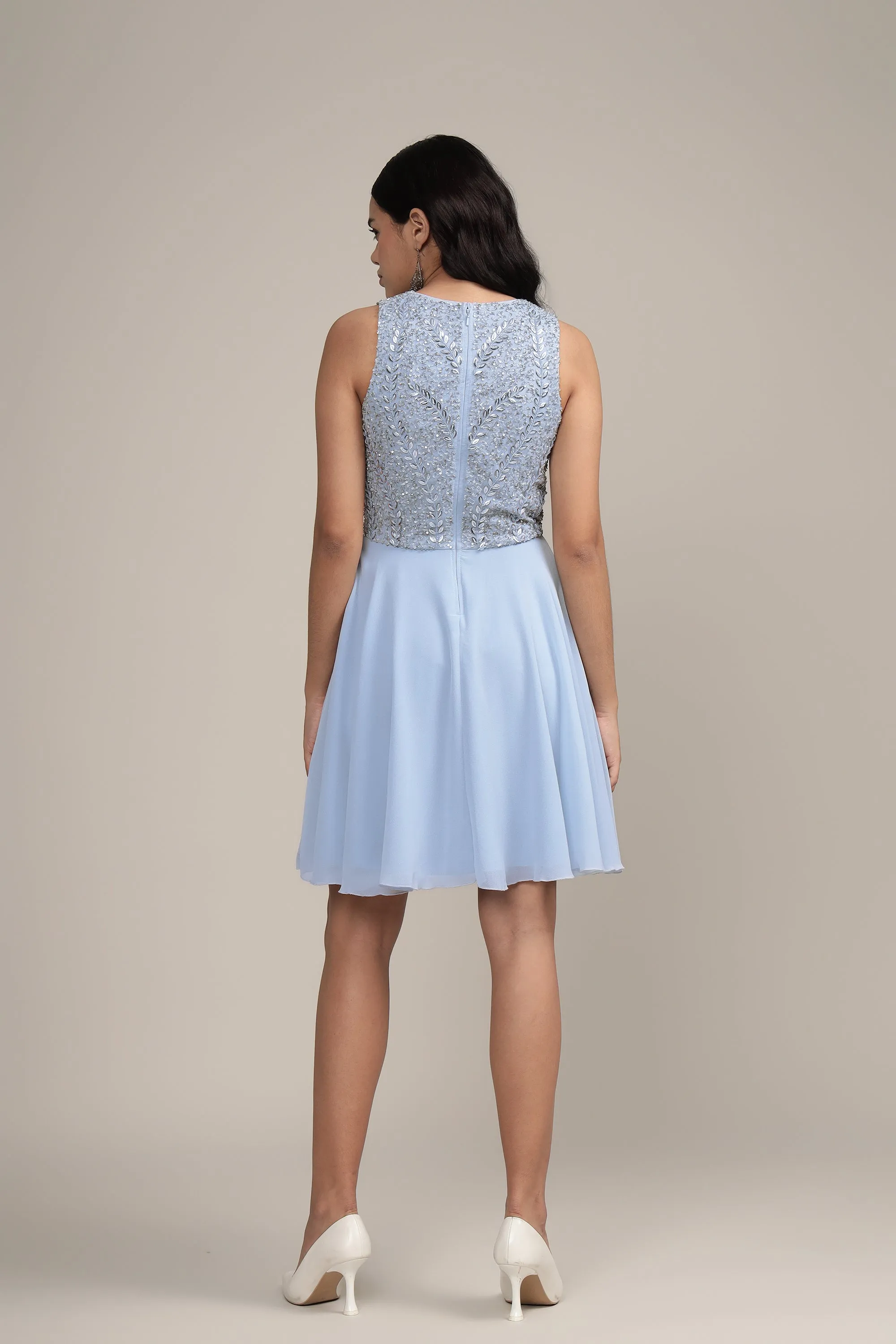 Bunny Embellished Skater Dress in Blue