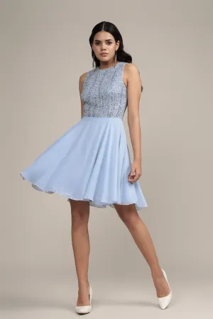 Bunny Embellished Skater Dress in Blue