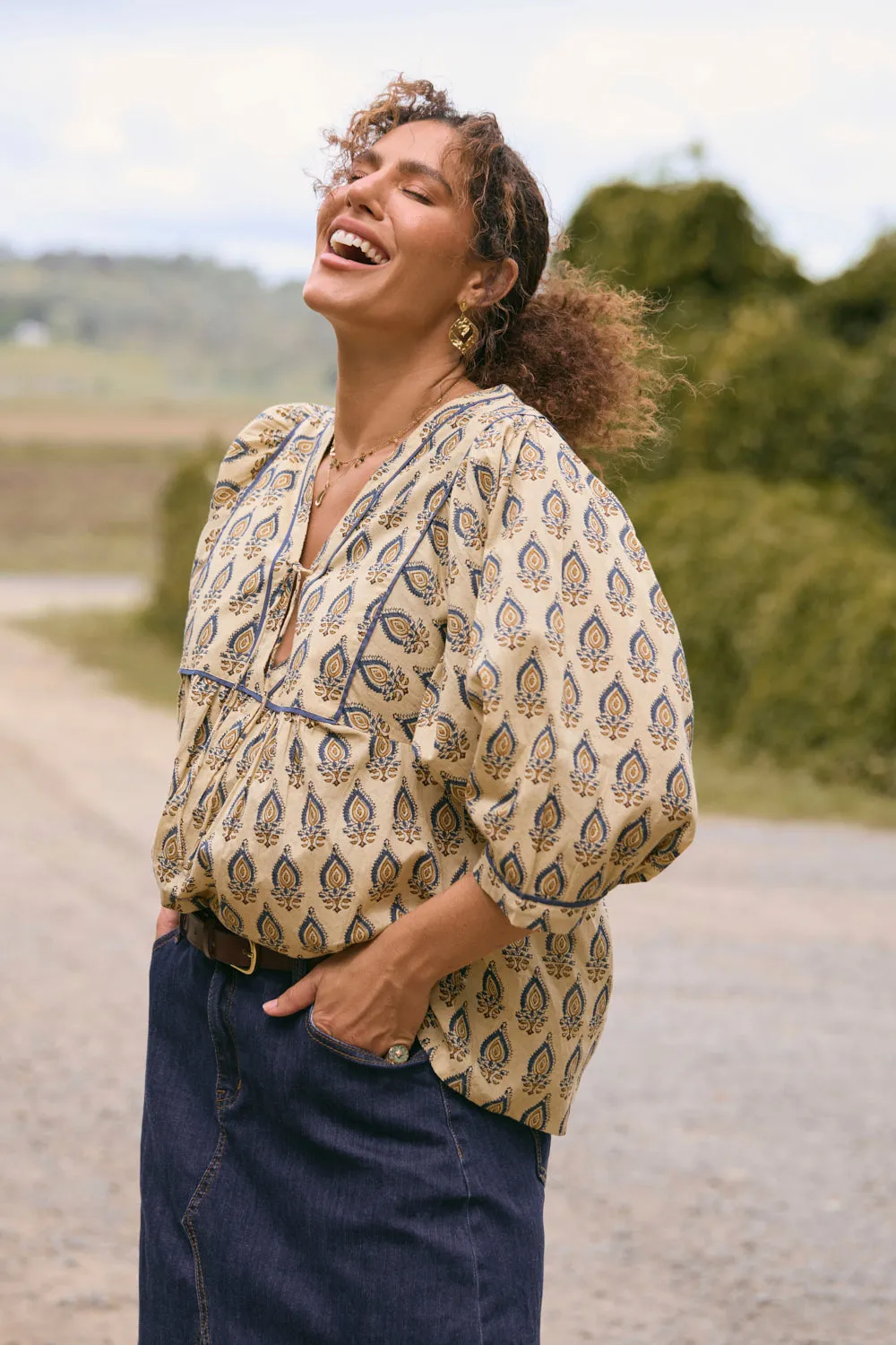 Cairo Boho Blouse in Paisley Plumes