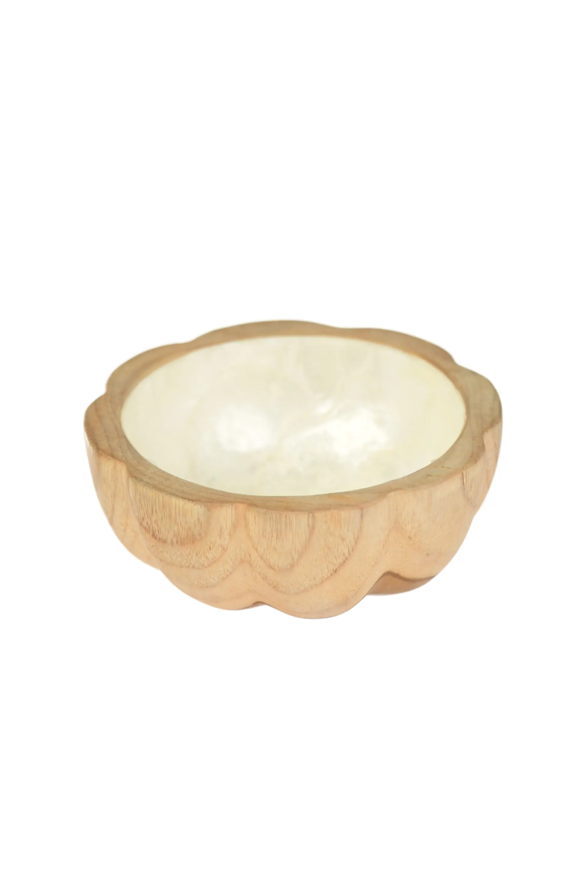 Capiz Scalloped pearl inside. wood bowl / Pearl White