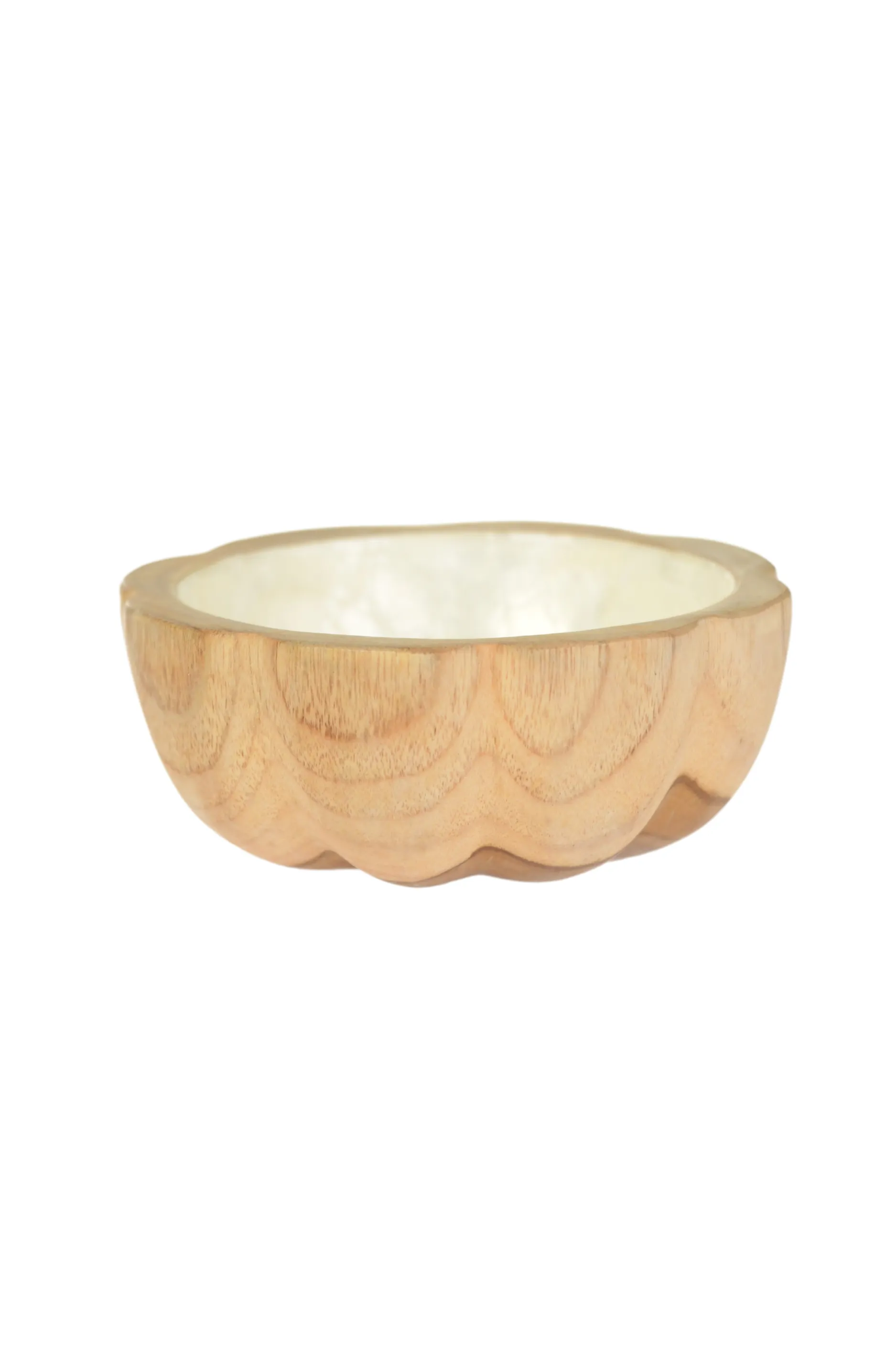 Capiz Scalloped pearl inside. wood bowl / Pearl White