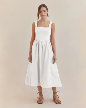 Caprice Corset Linen Midi Dress - White