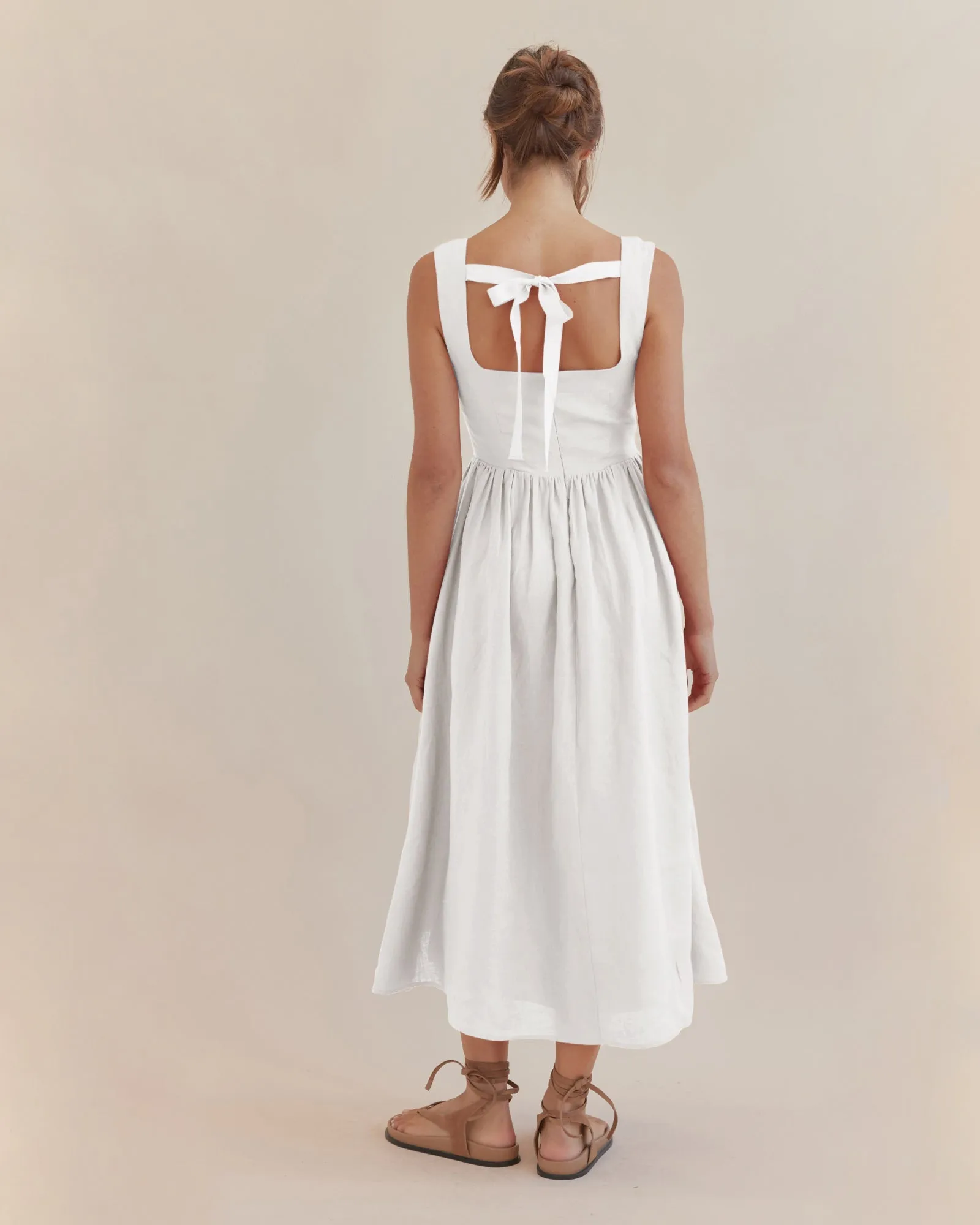 Caprice Corset Linen Midi Dress - White