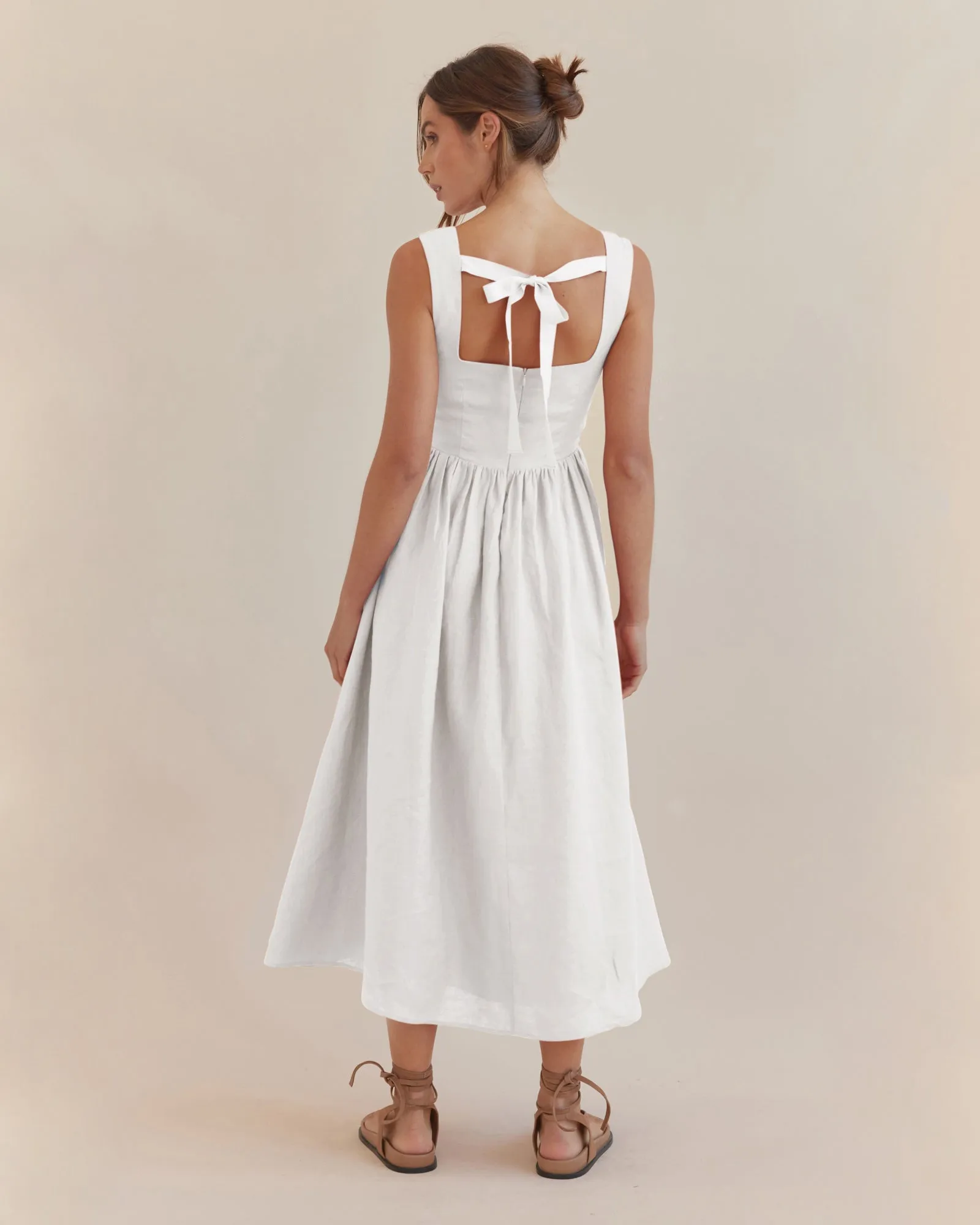 Caprice Corset Linen Midi Dress - White