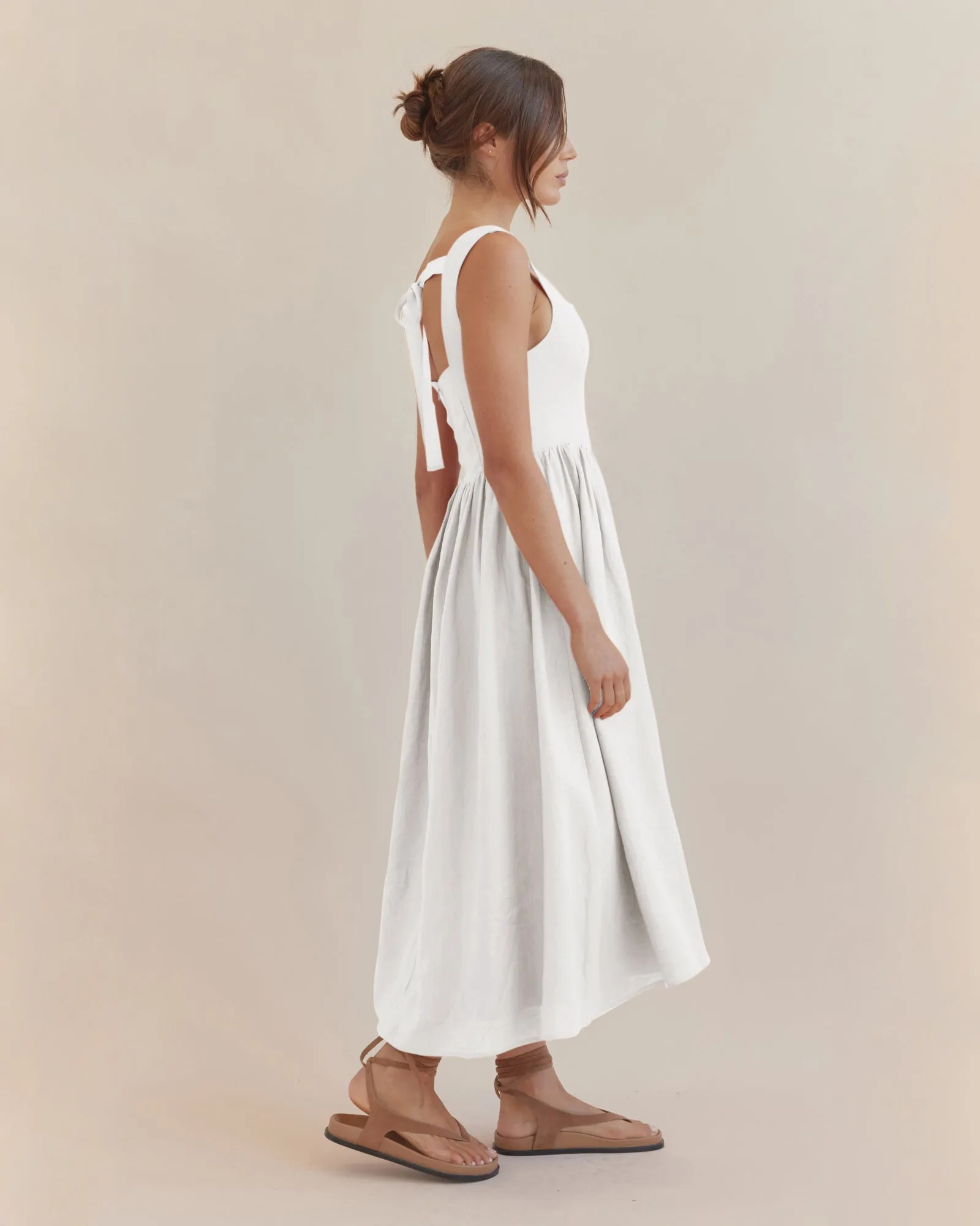 Caprice Corset Linen Midi Dress - White