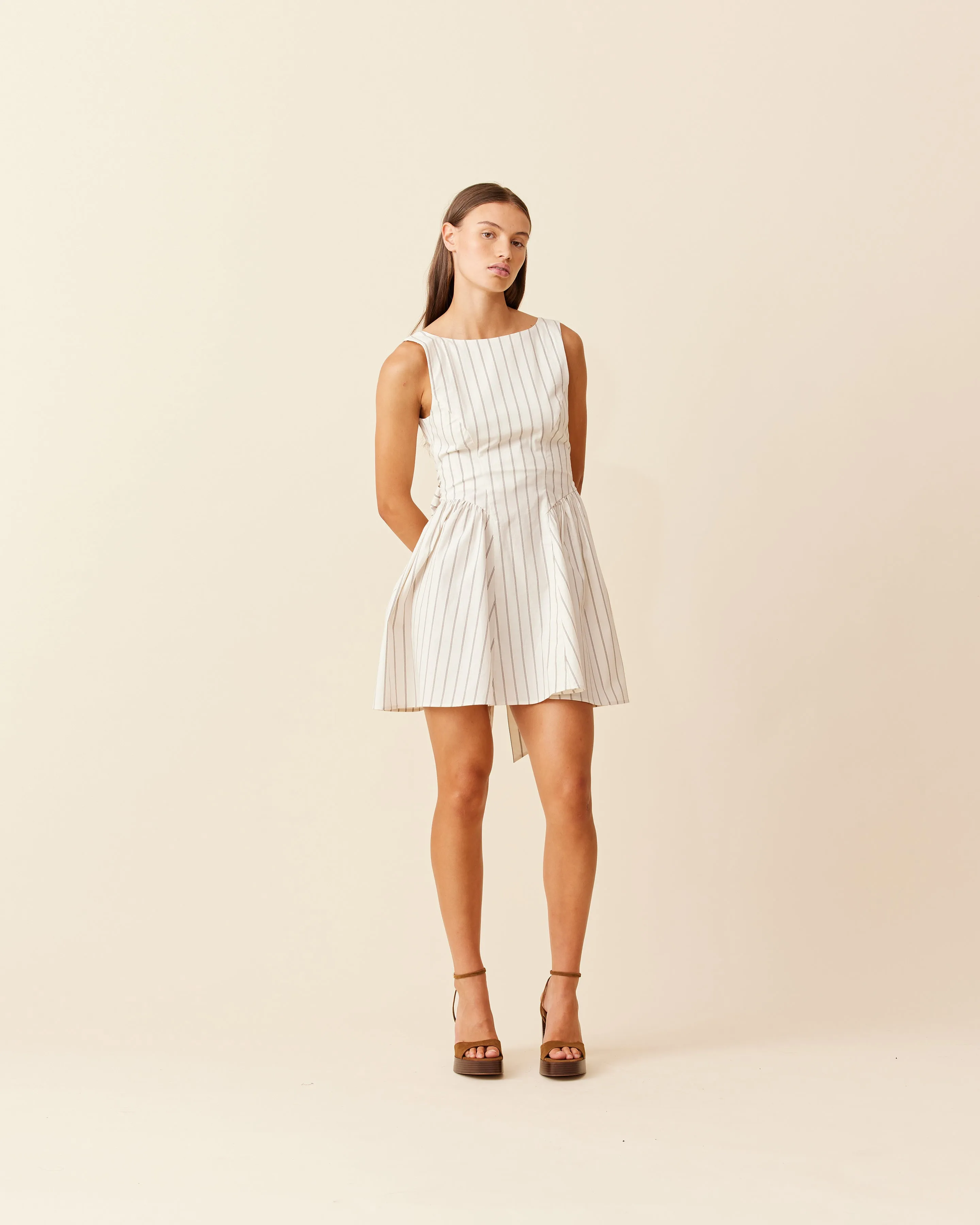 CARMELA MINI DRESS COFFEE CREAM STRIPE