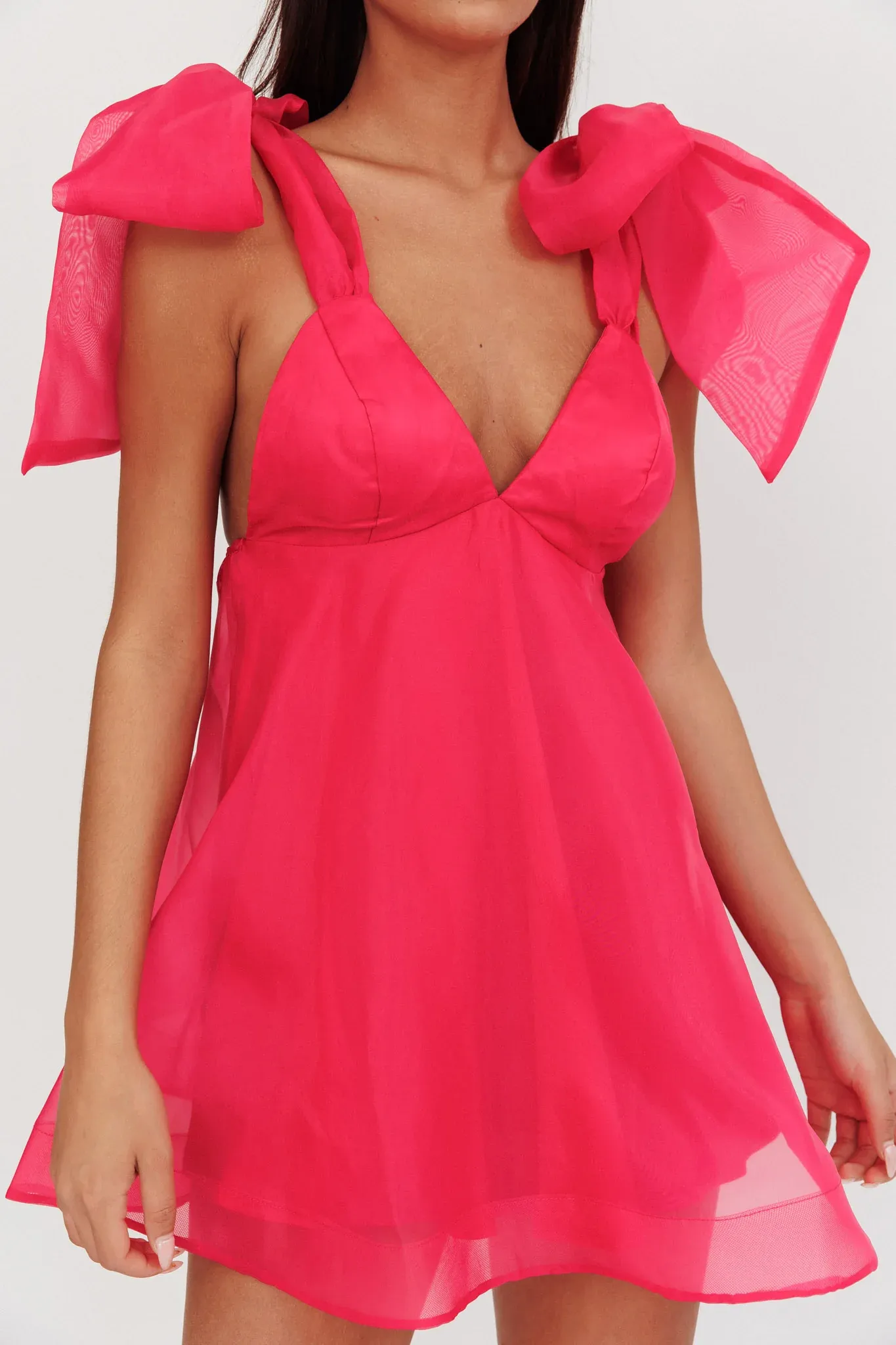 Chantilly Tied Shoulder Mini Dress Fuchsia