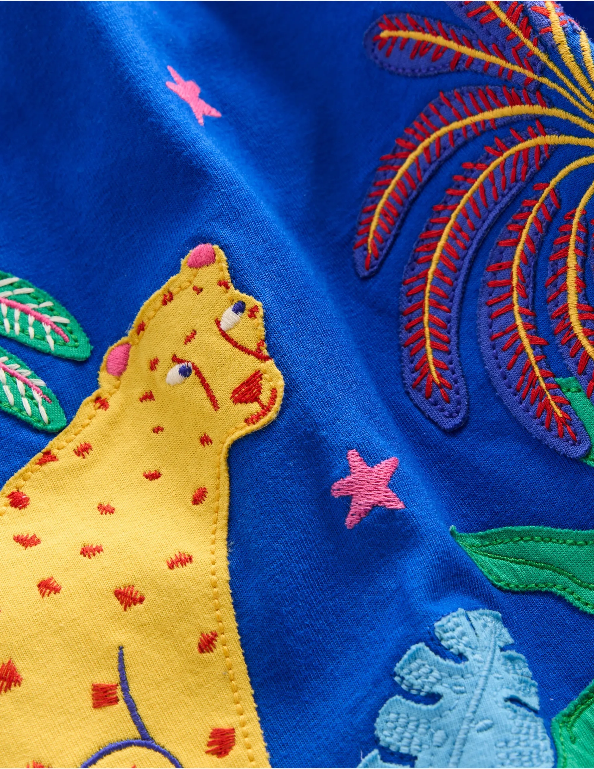Clare Shirred Appliqué Dress-Blue Safari Animals