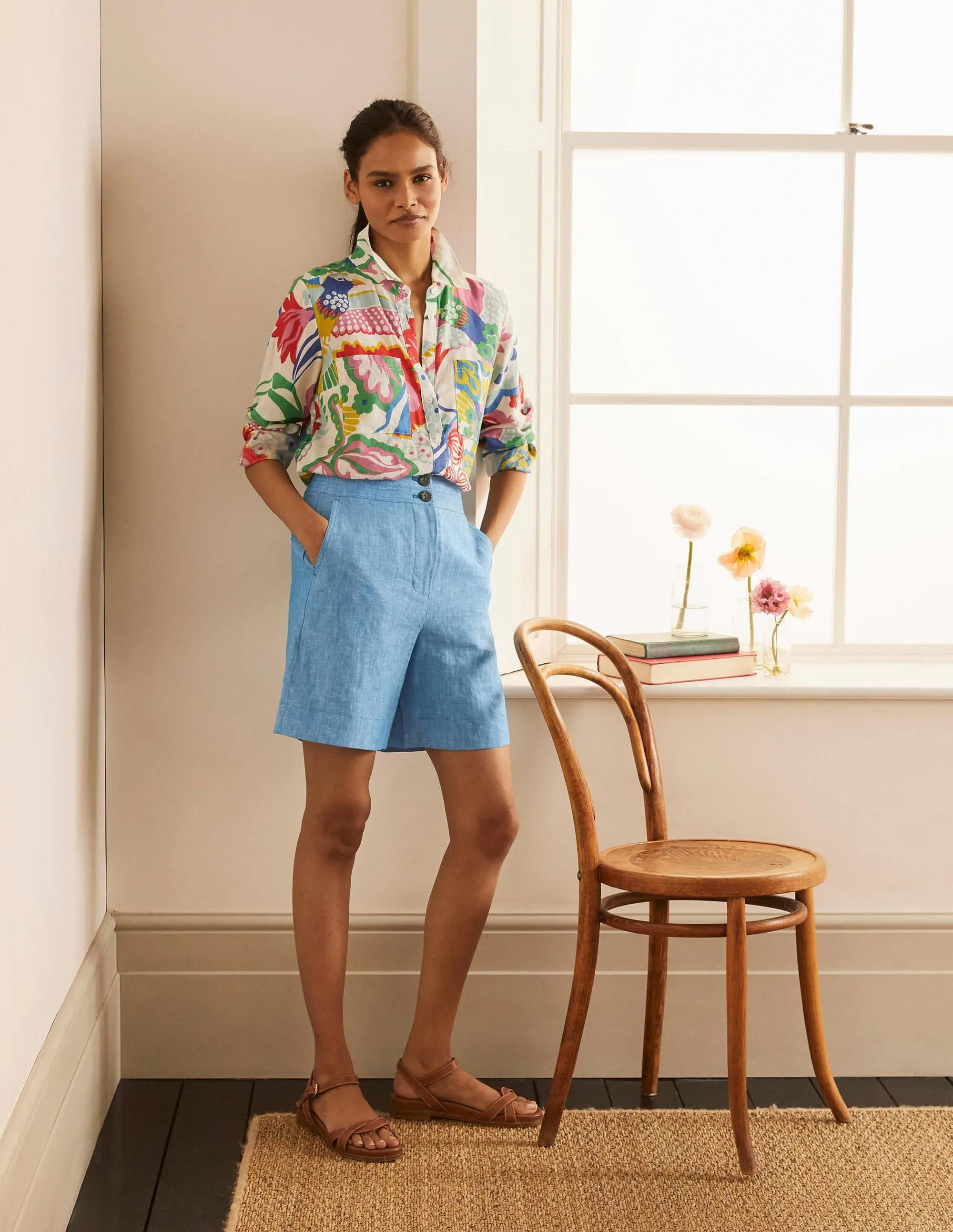 Cornwall Linen Shorts-Moroccan Blue Tonic