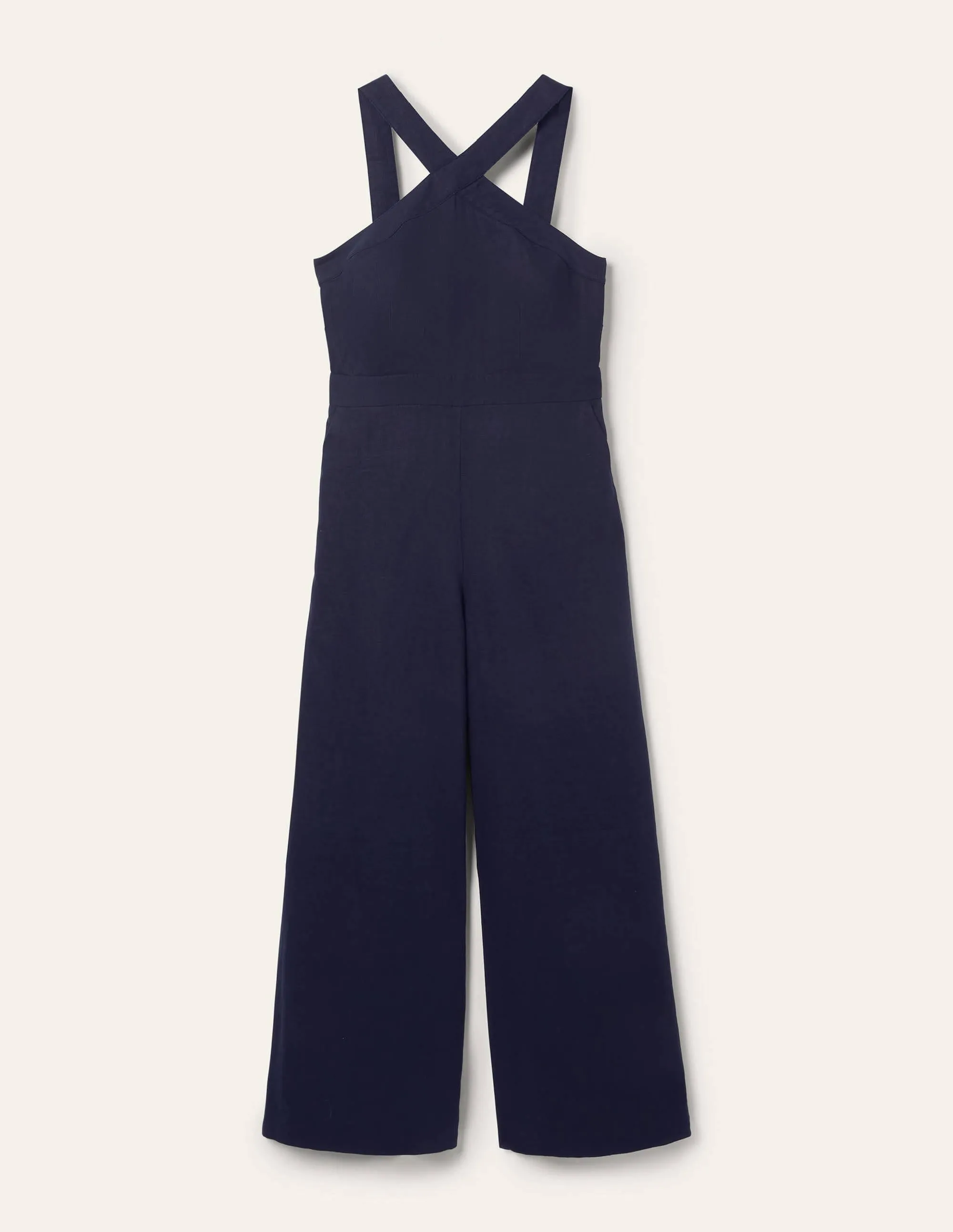 Cross Over Linen Jumpsuit-Navy