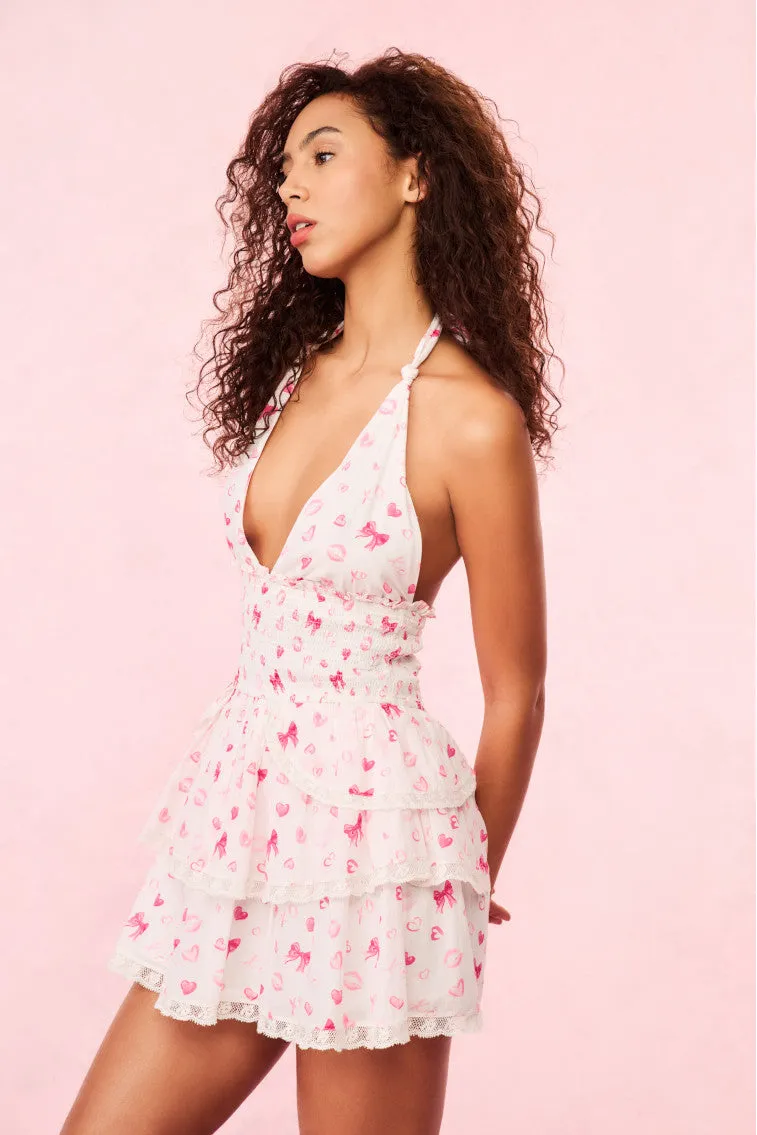 Deanna Bow & Kiss Print Halter Dress