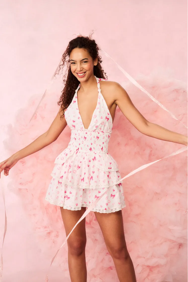 Deanna Bow & Kiss Print Halter Dress