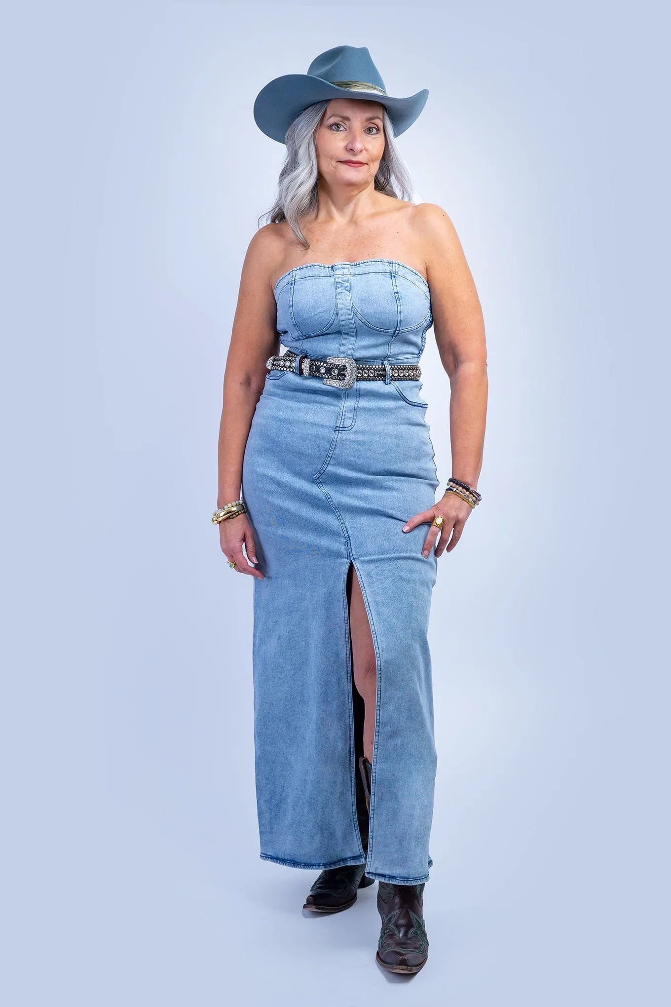 Denim Strapless Straight Dress