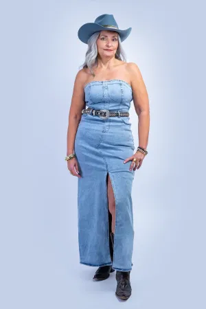 Denim Strapless Straight Dress