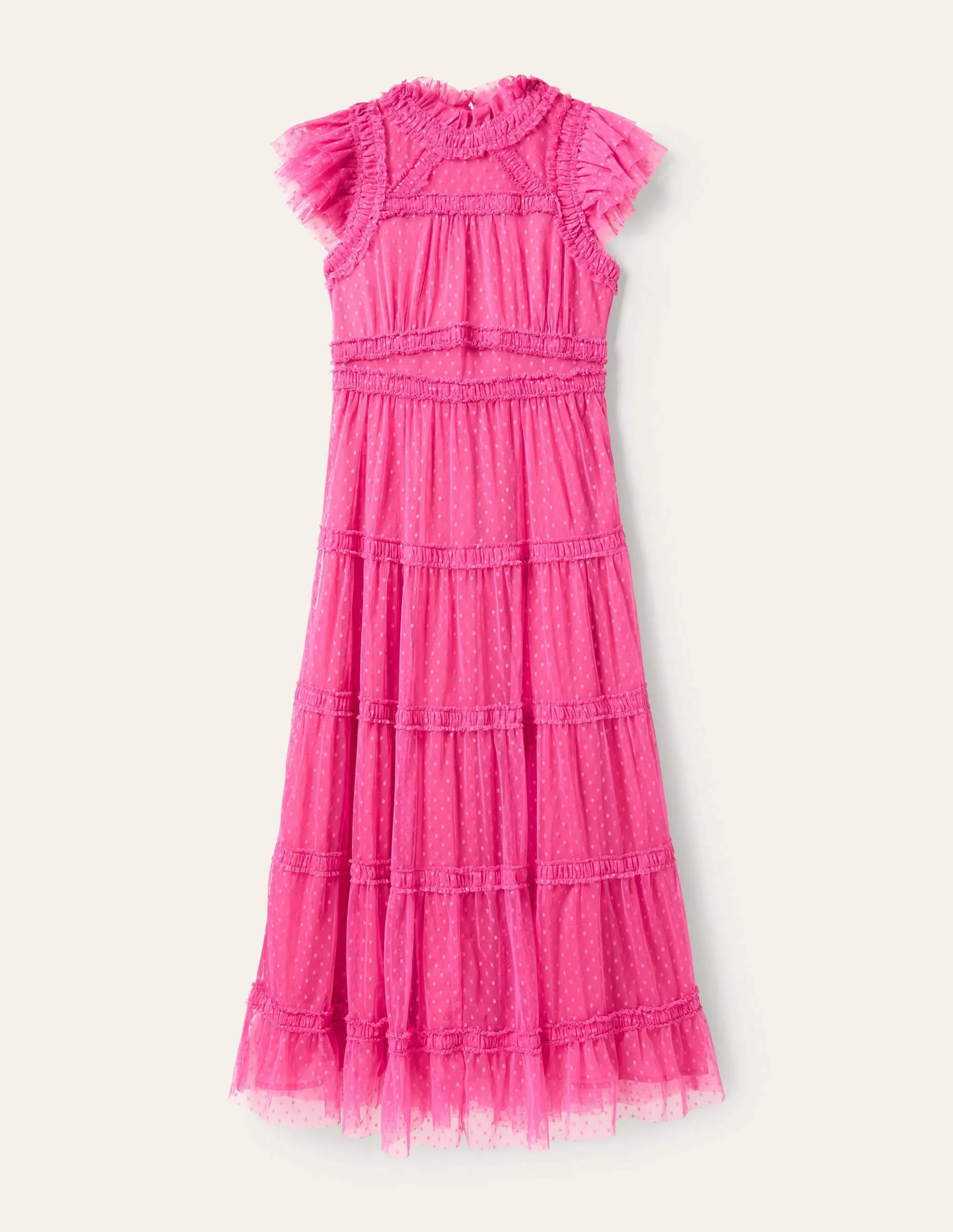 Edie Tiered Tulle Midi Dress-Party Pink