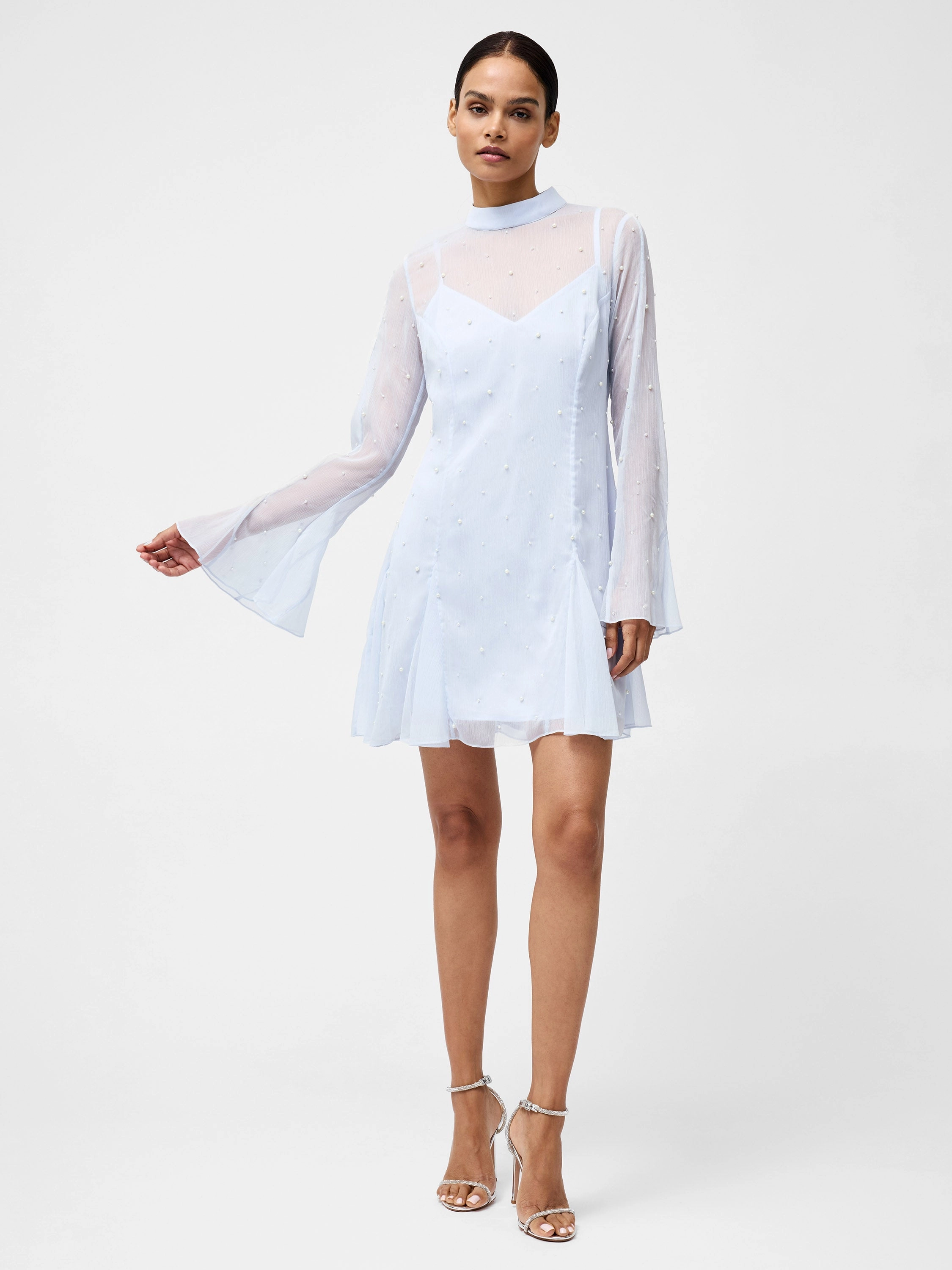 Elizabeth Chiffon Faux Pearl Mini Dress