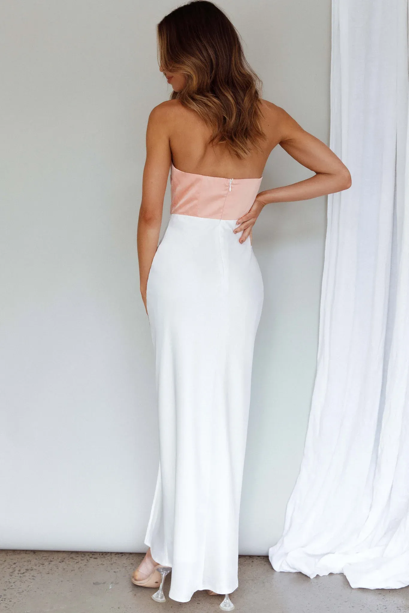 Everlee Strapless Split Midi Dress Peach