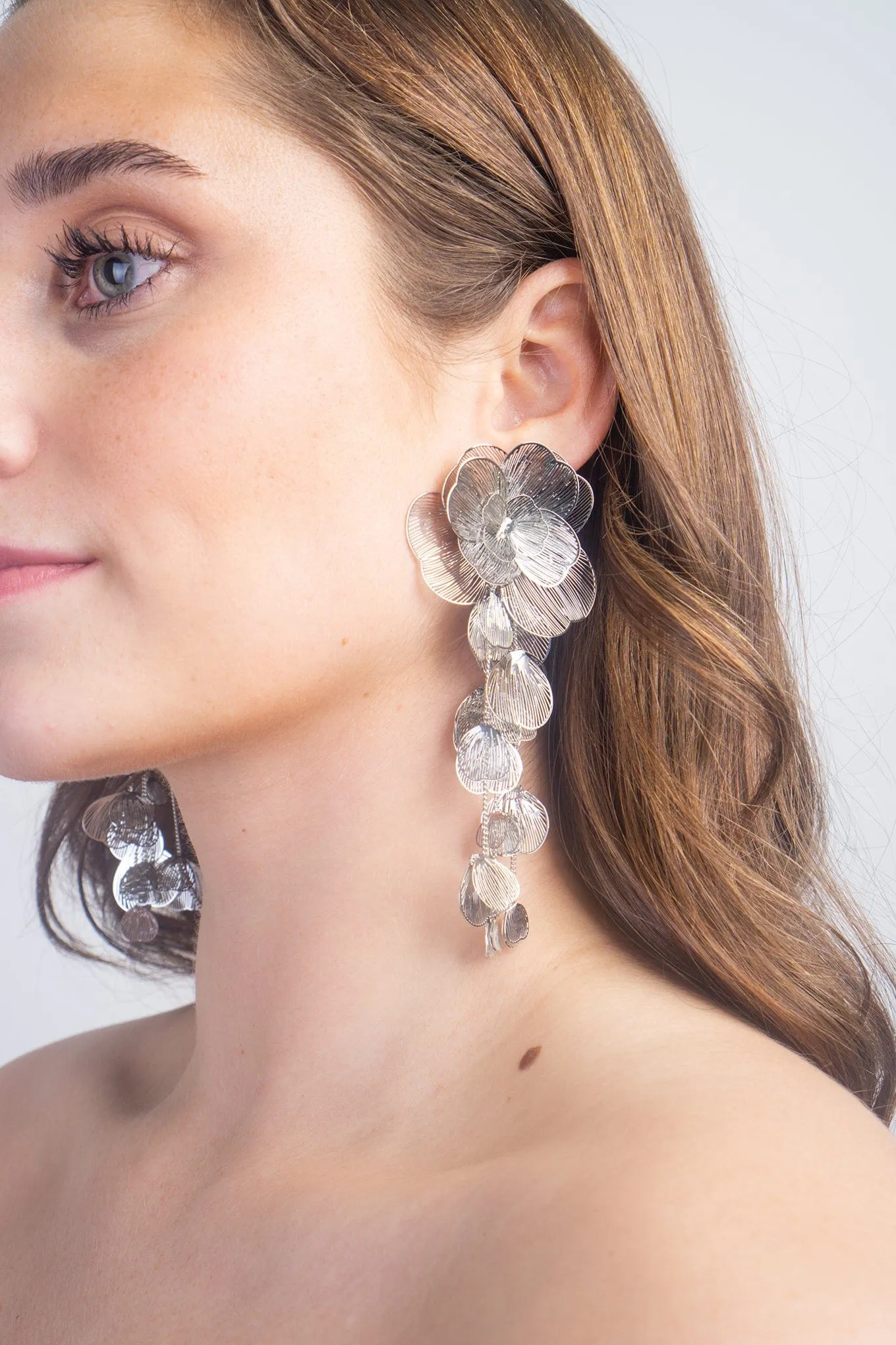 Fashion White Metal Petal Earrings