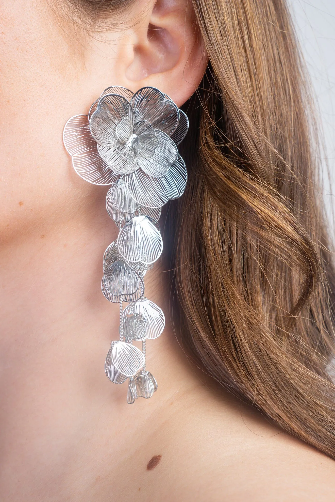 Fashion White Metal Petal Earrings