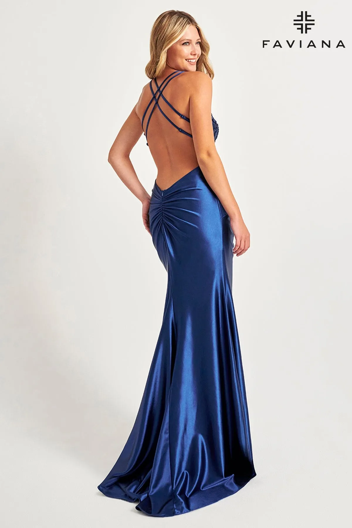 Faviana 11005 Fitted Long Formal Sequin Slit Prom Dress