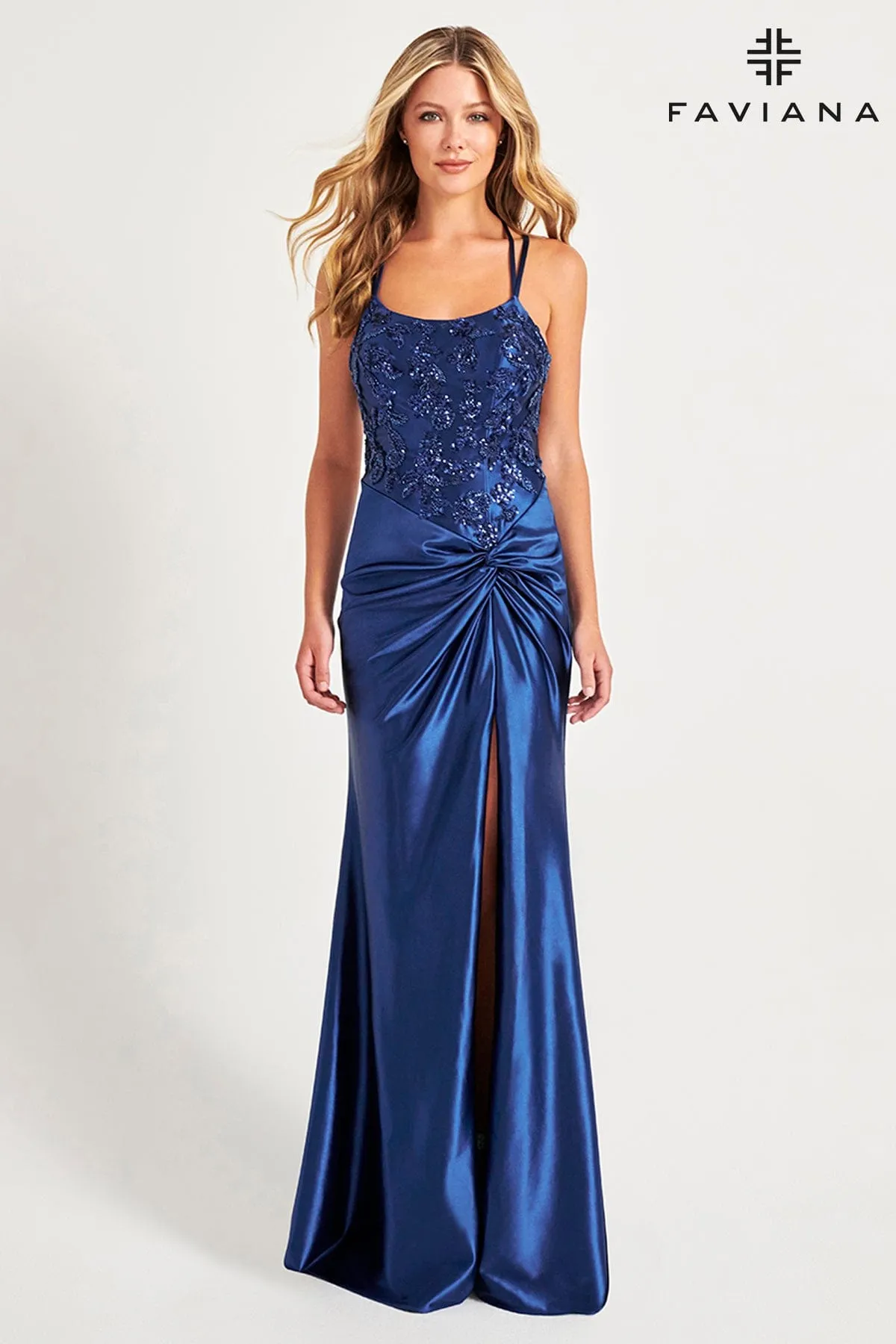 Faviana 11005 Fitted Long Formal Sequin Slit Prom Dress