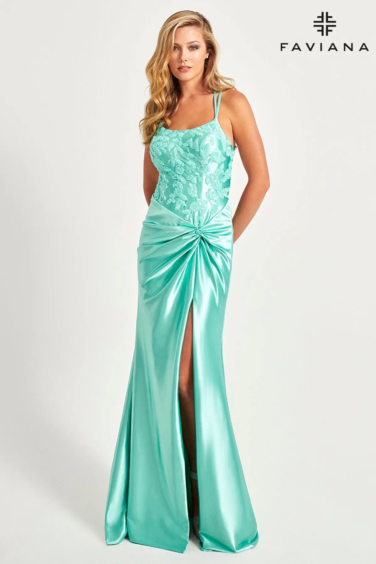 Faviana 11005 Fitted Long Formal Sequin Slit Prom Dress