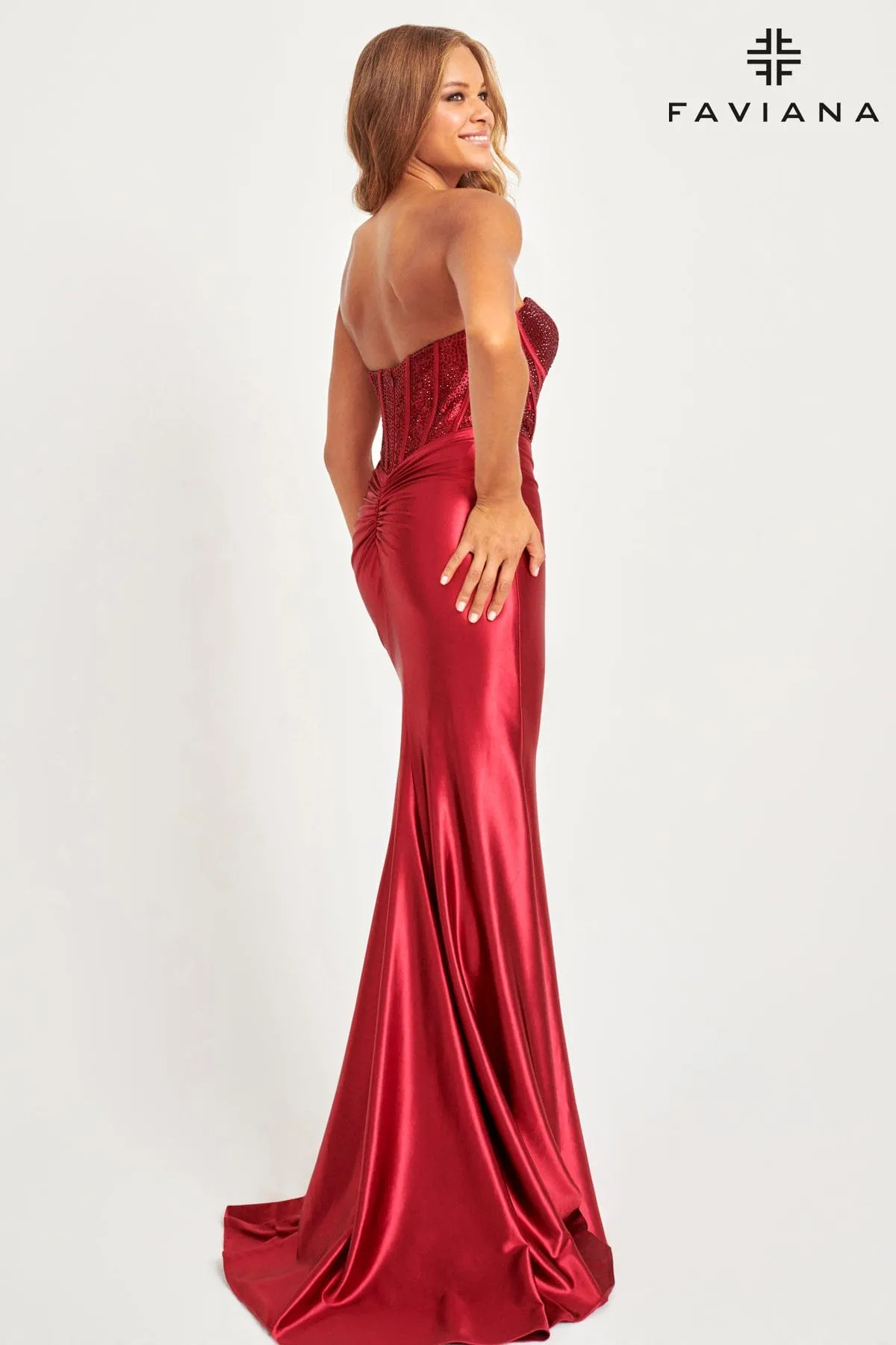Faviana 11006 Long Formal Fitted Slit Corset Prom Dress
