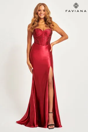 Faviana 11006 Long Formal Fitted Slit Corset Prom Dress